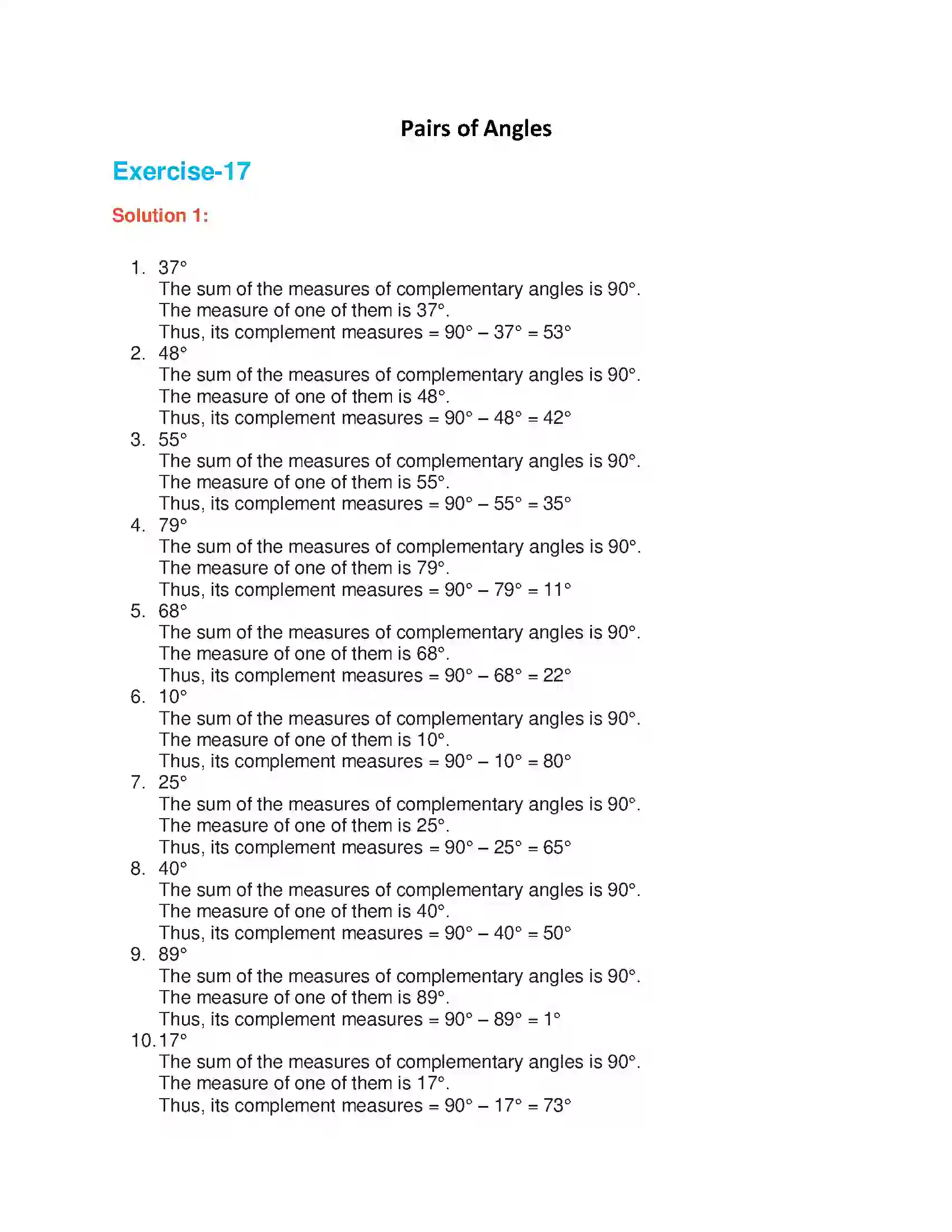 Maharashtra Board Class 6th Mathematics Pairs of Angles Solution 1