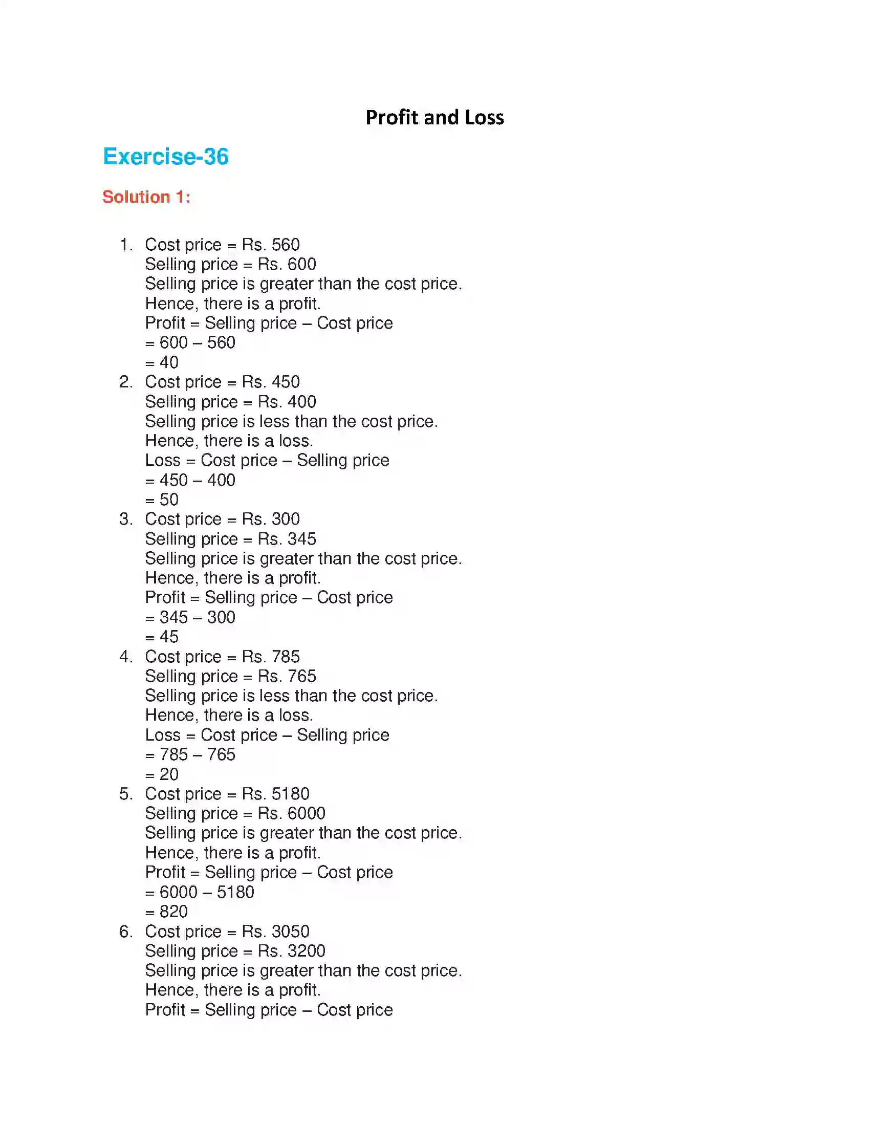 Maharashtra Board Class 6th Mathematics Profit and Loss Solution 1