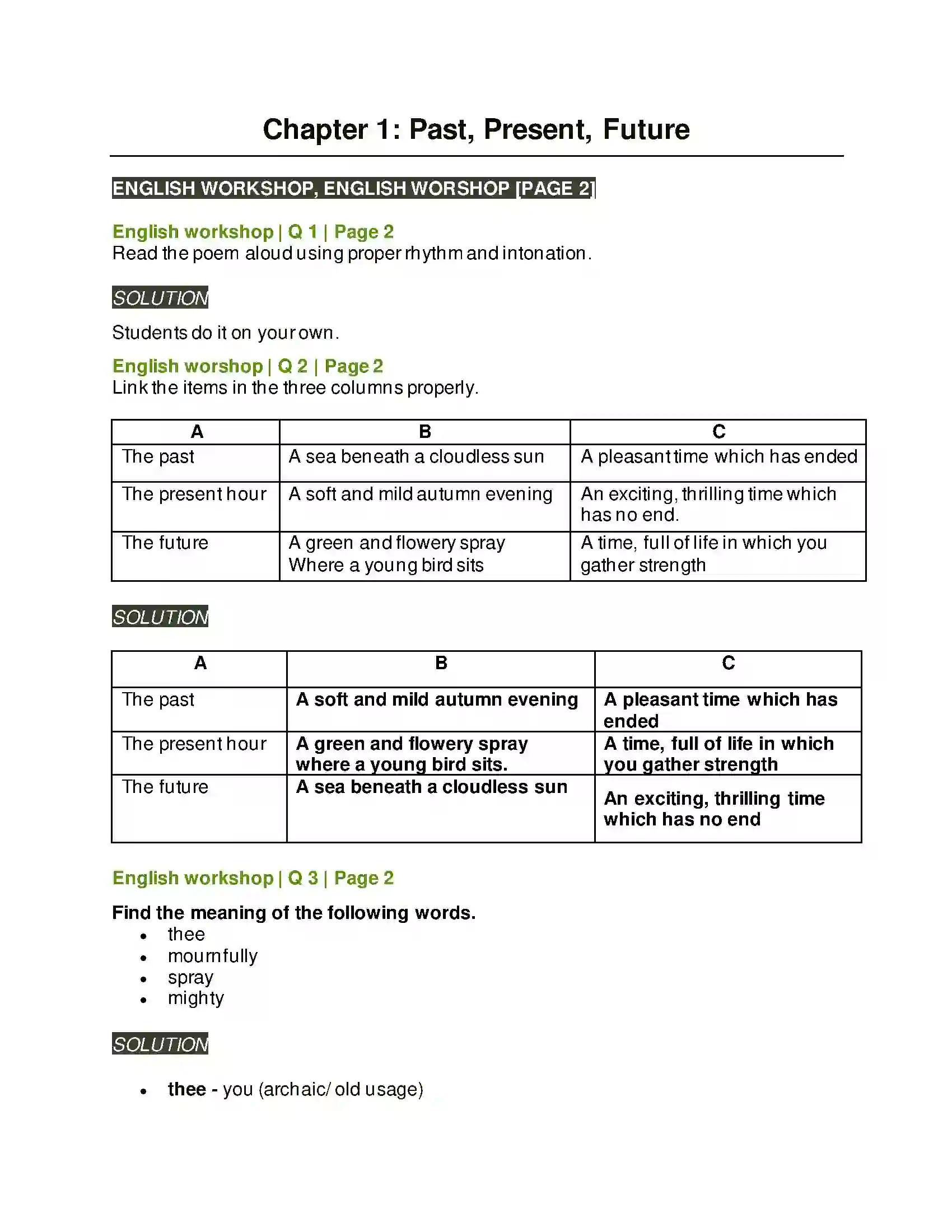 Maharashtra Board Class 7th English Past, Present, Future Solution 1