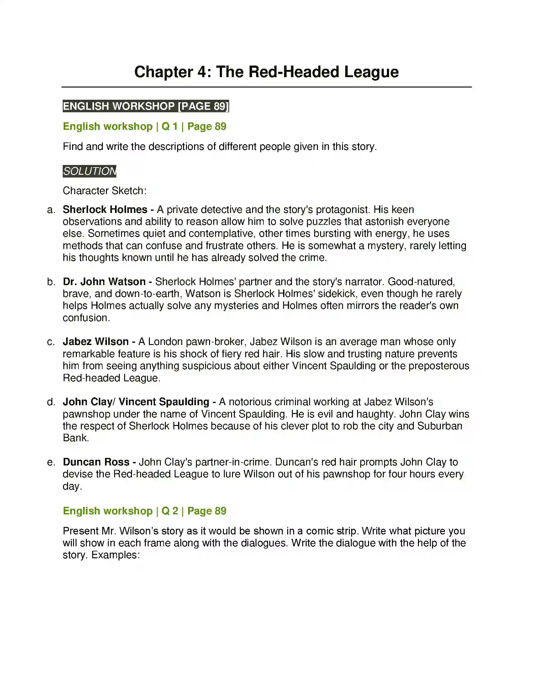 Maharashtra Board Class 7th English The Red-Headed League Solution 1