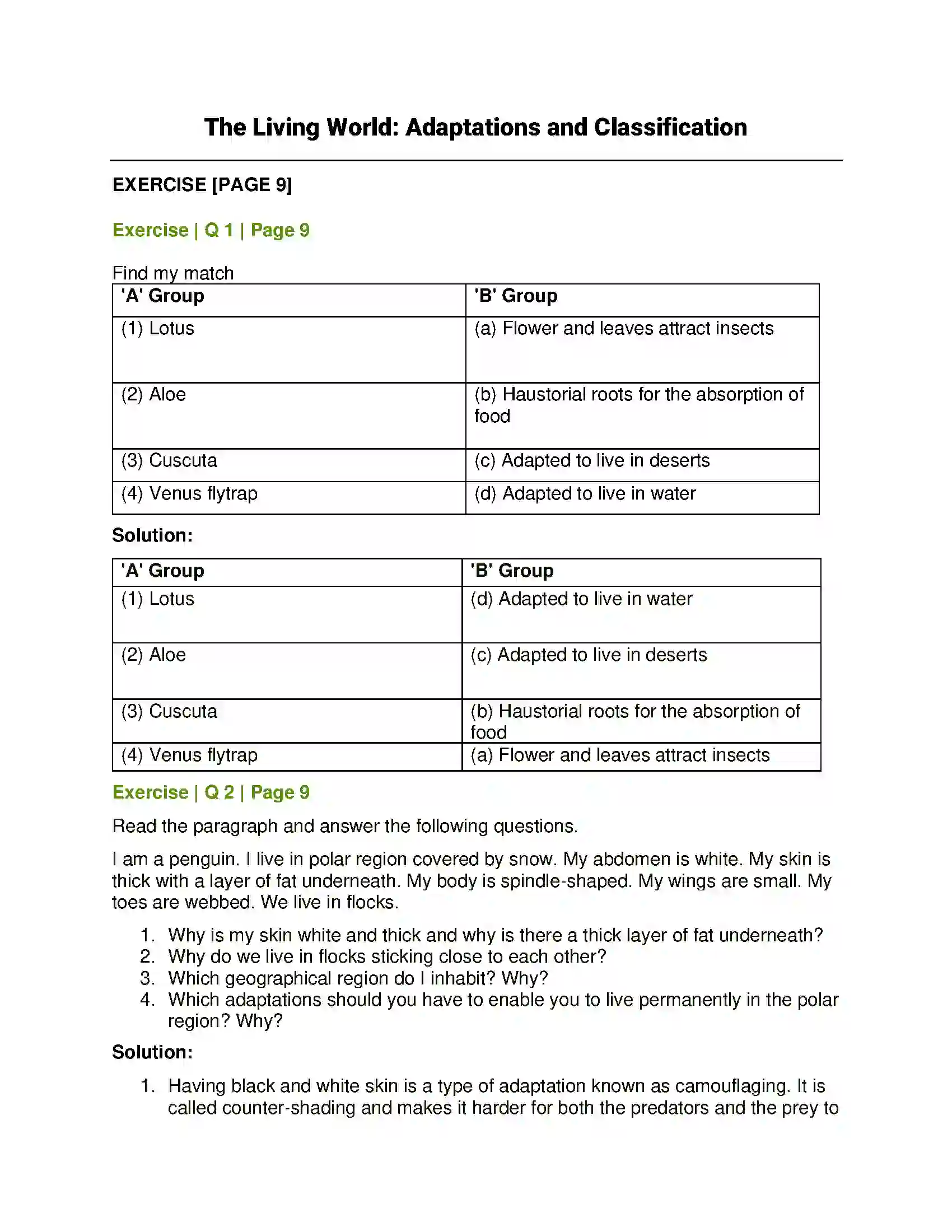 Maharashtra Board Class 7th General Science The Living World Adaptations & Classification Solution 1