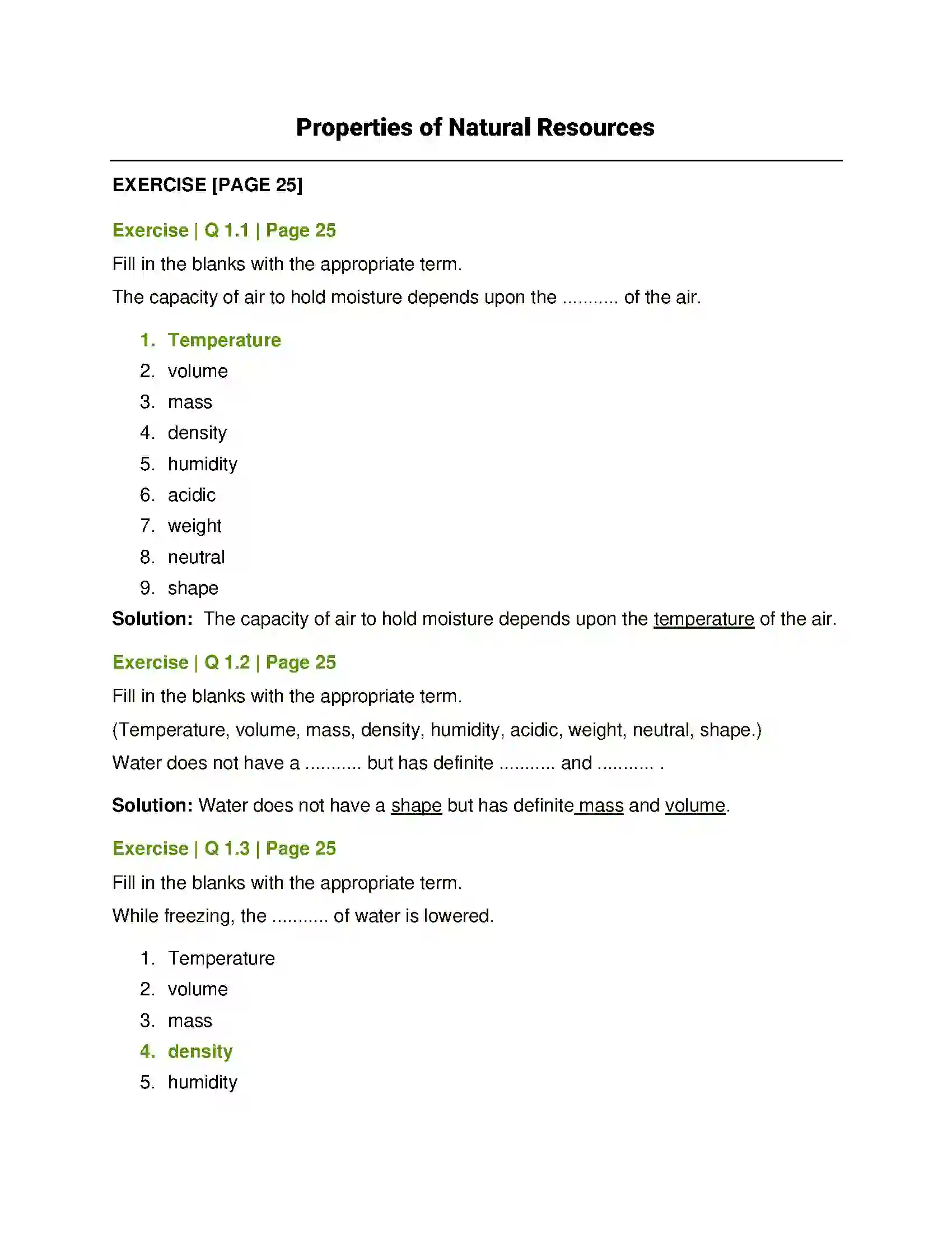 Maharashtra Board Class 7th General Science Properties of Natural Resources Solution 1