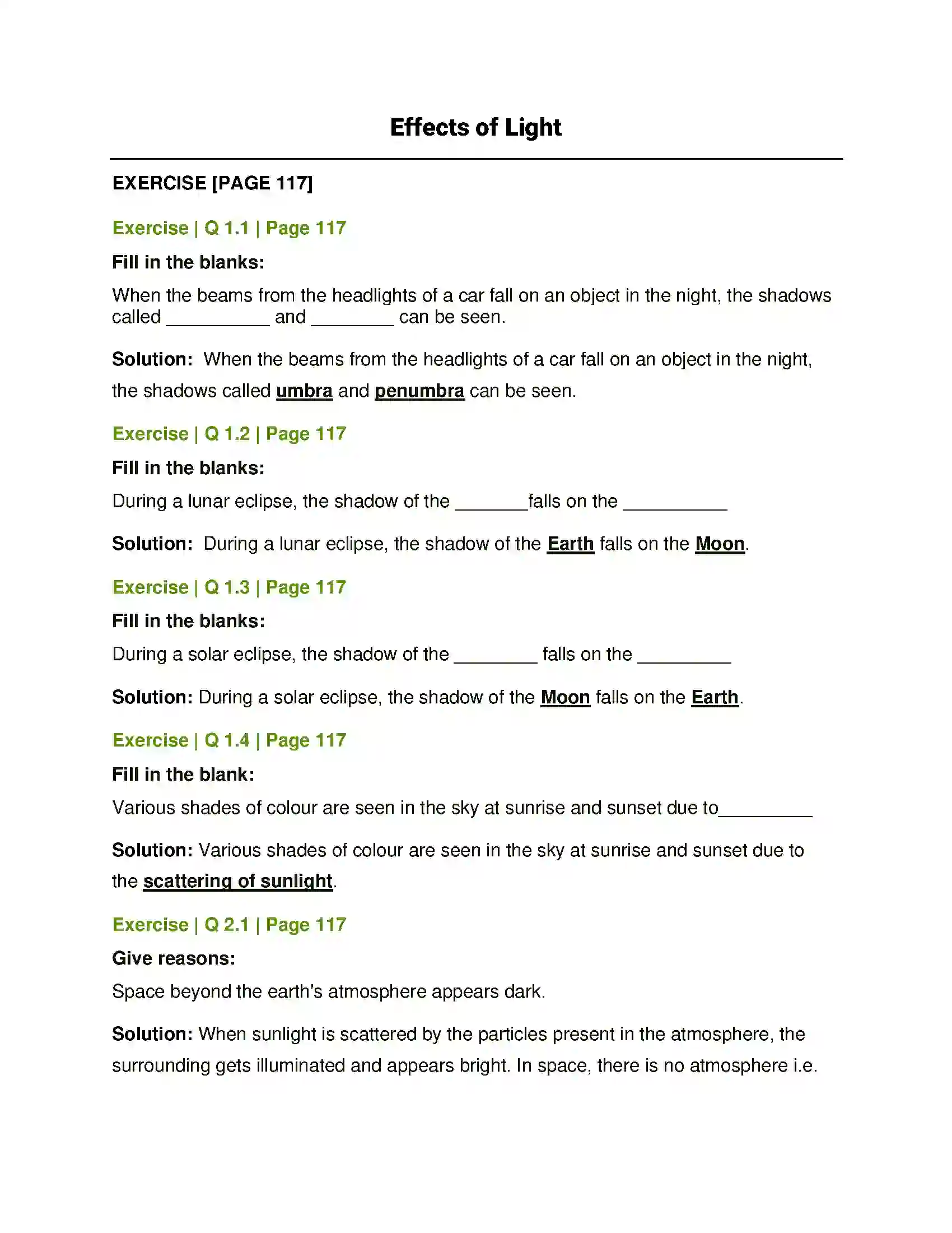 Maharashtra Board Class 7th General Science Effects of Light Solution 1