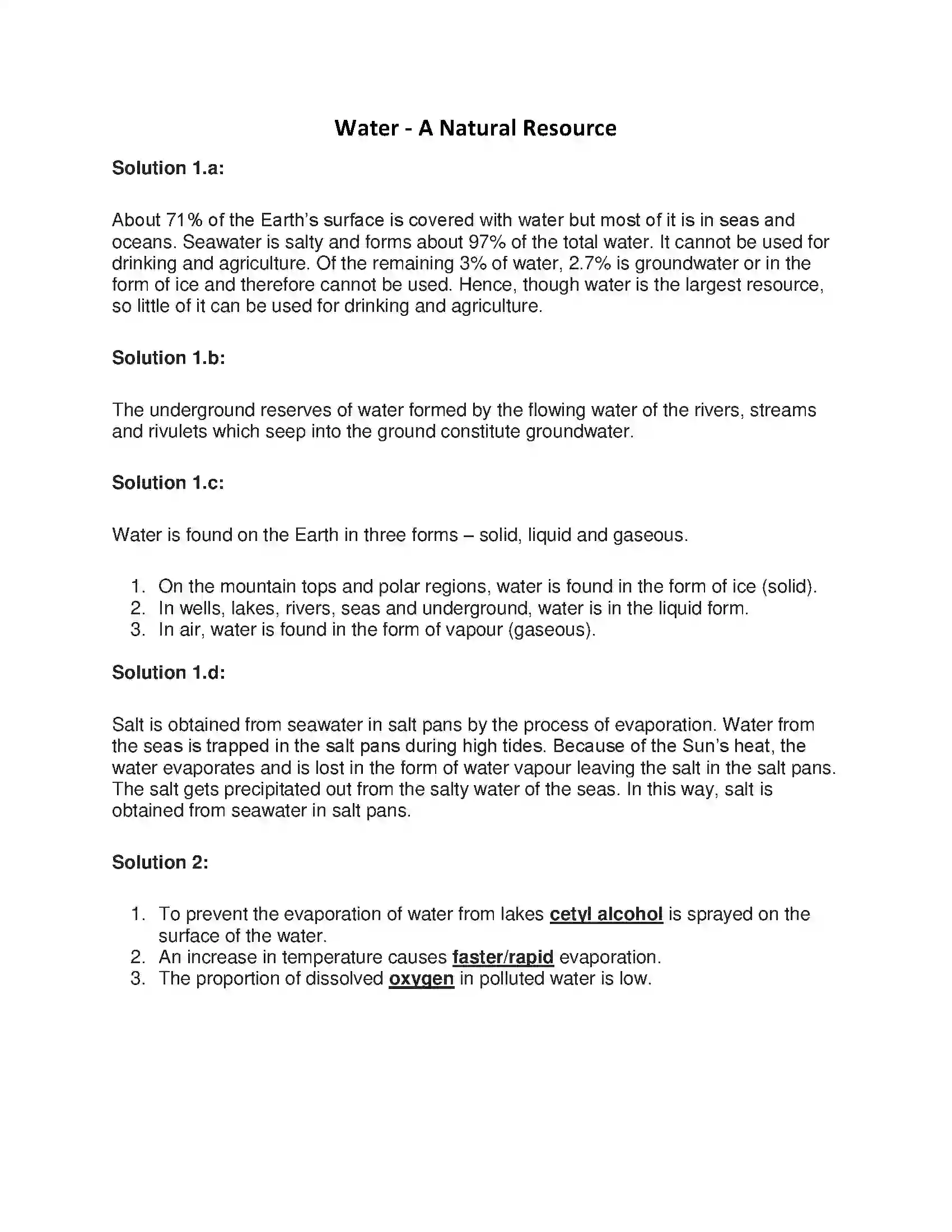 Maharashtra Board Class 7th General Science Water - A Natural Resource Solution 1
