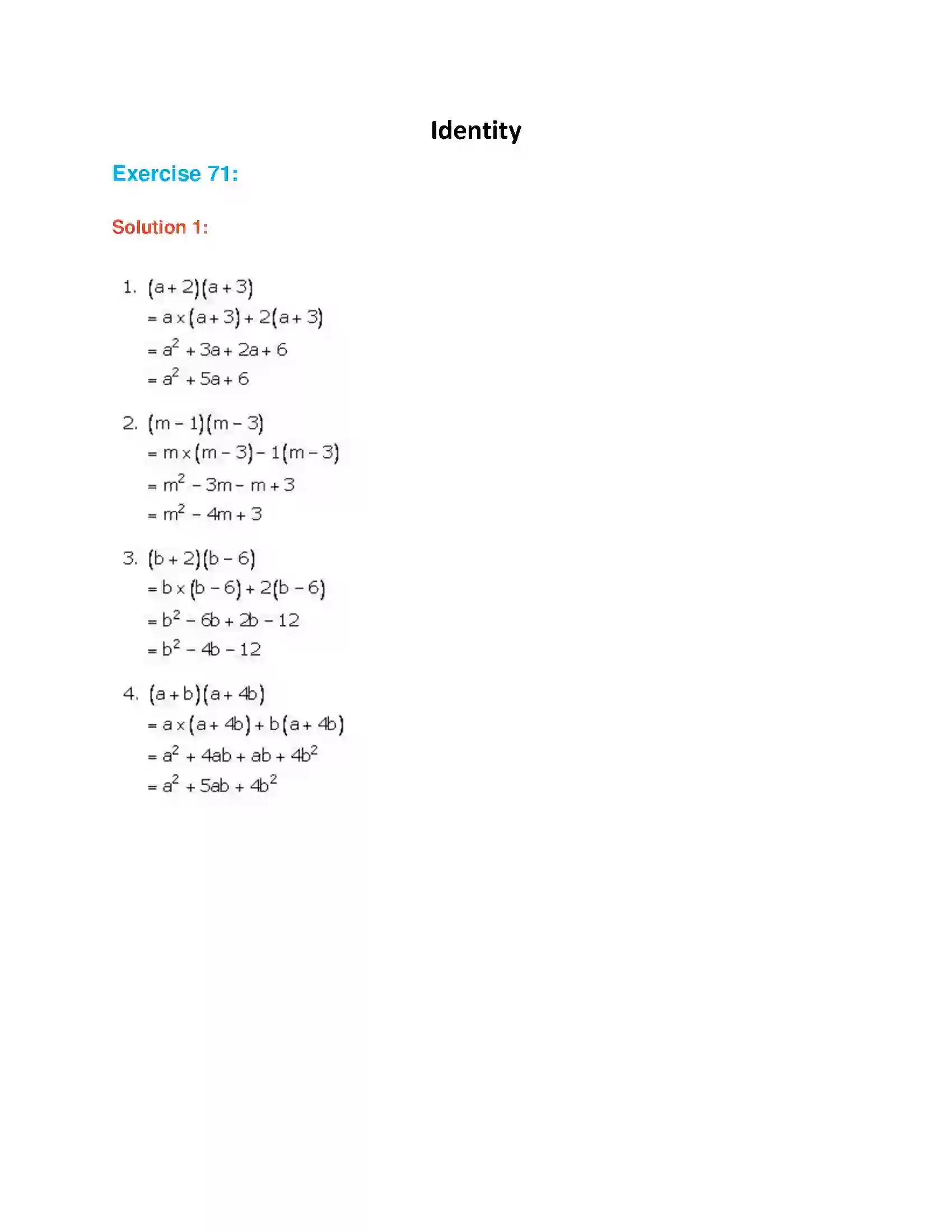 Maharashtra Board Class 7th Mathematics Identity Solution 1