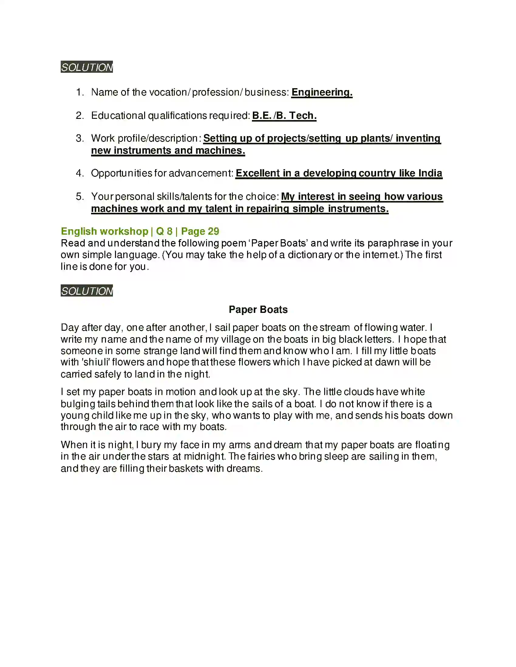 Maharashtra Board Class 8th English 2.1 Vocation Solution 6