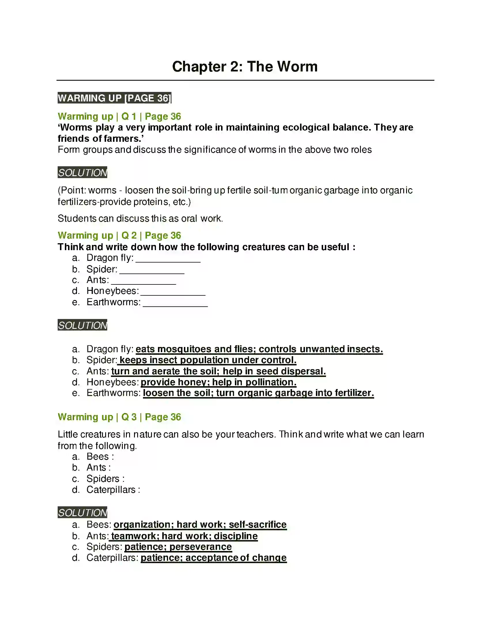 Maharashtra Board Class 8th English 2.3 The Worm Solution 1