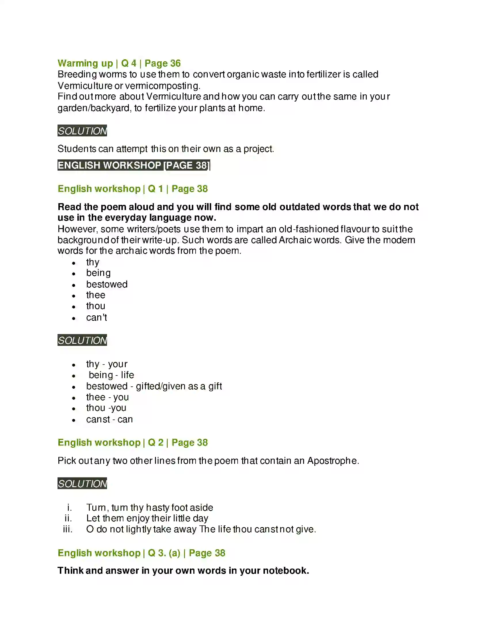 Maharashtra Board Class 8th English 2.3 The Worm Solution 2