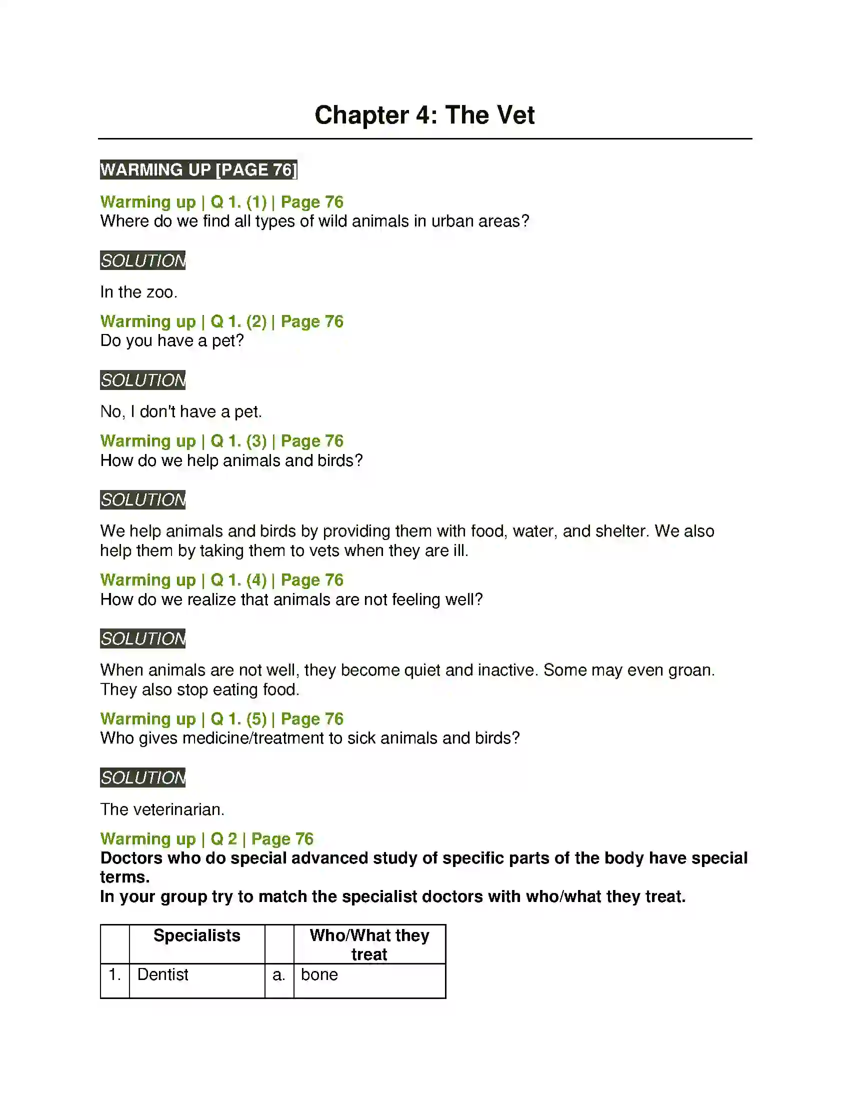 Maharashtra Board Class 8th English 4.1 The Vet Solution 1