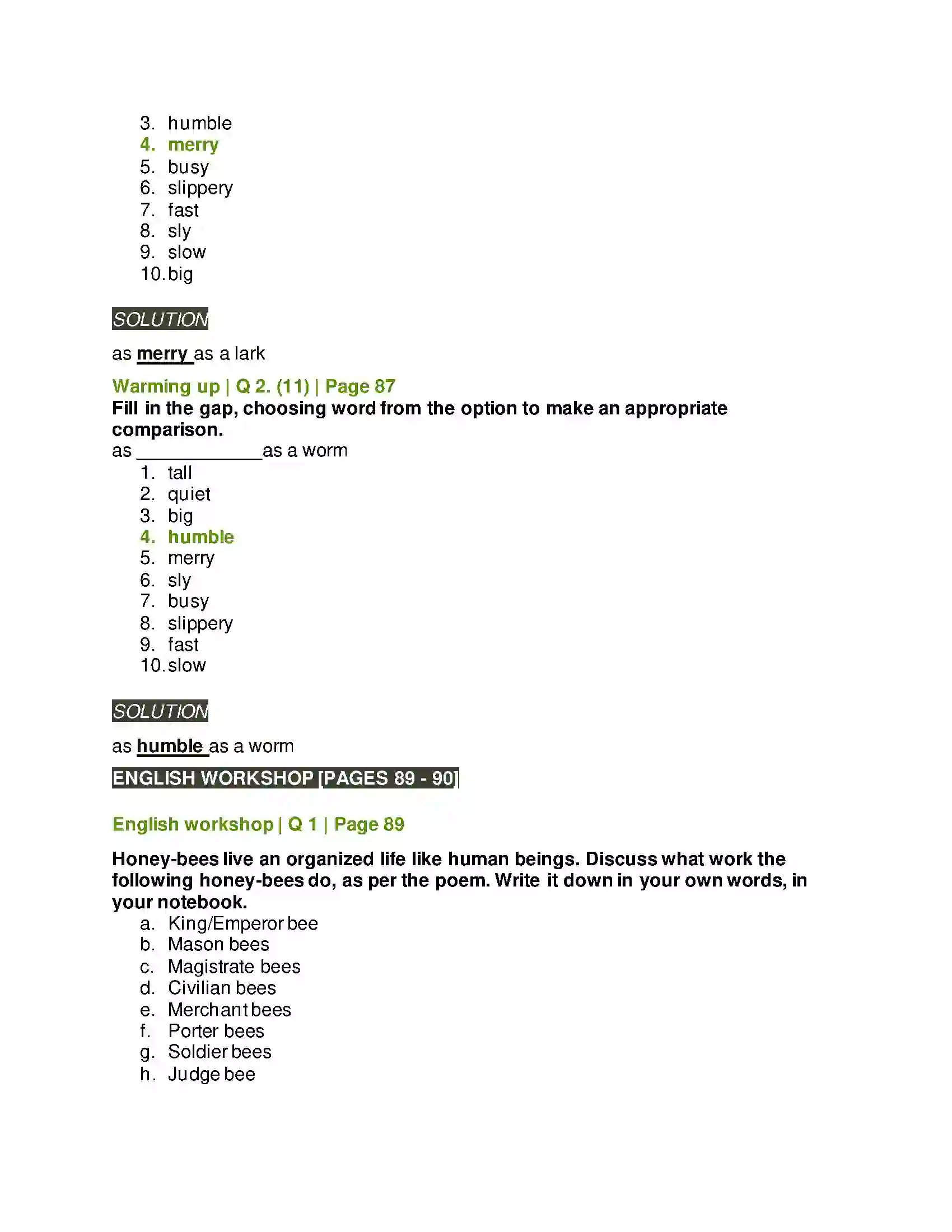 Maharashtra Board Class 8th English 4.3 The Bees Solution 5