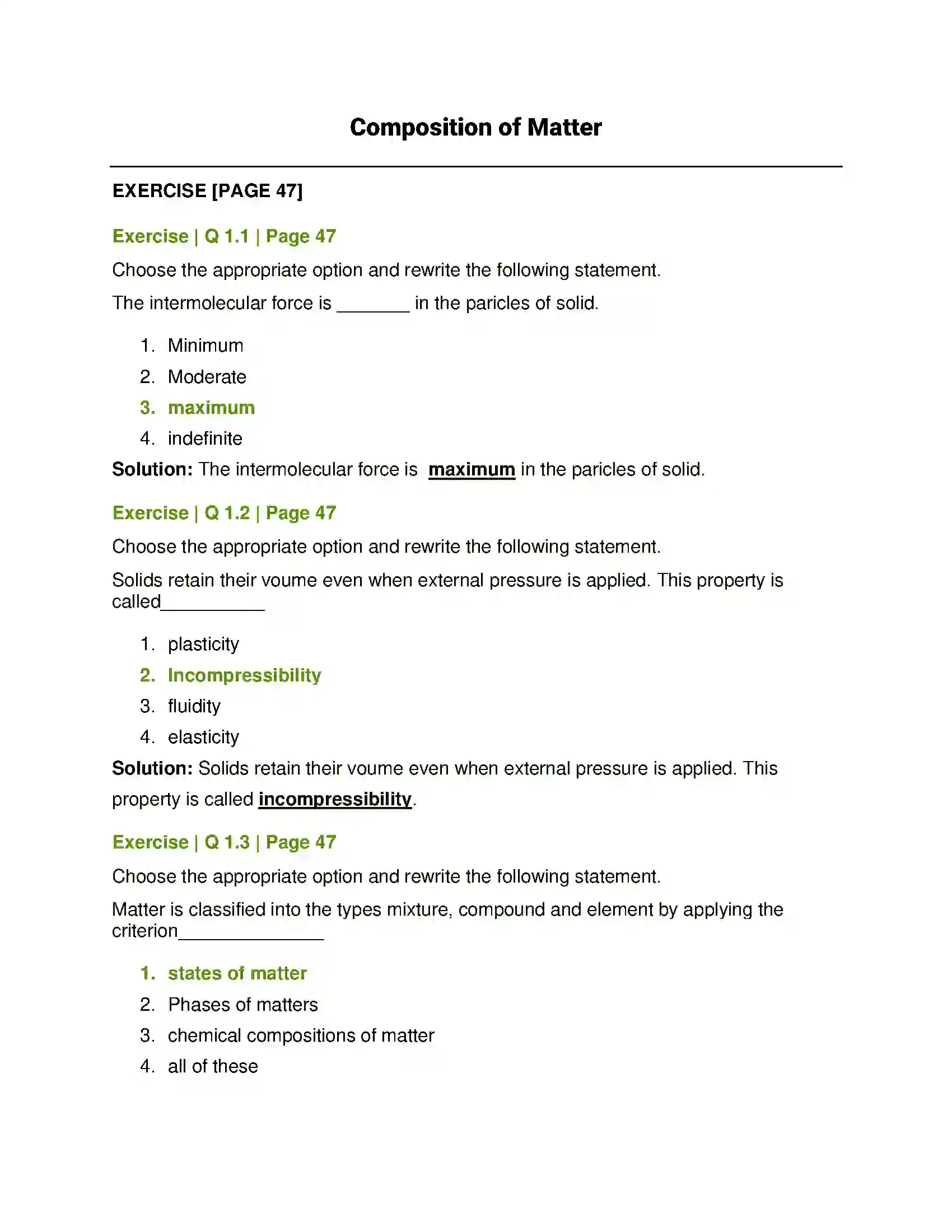 Maharashtra Board Class 8th General Science Composition of Matter Solution 1
