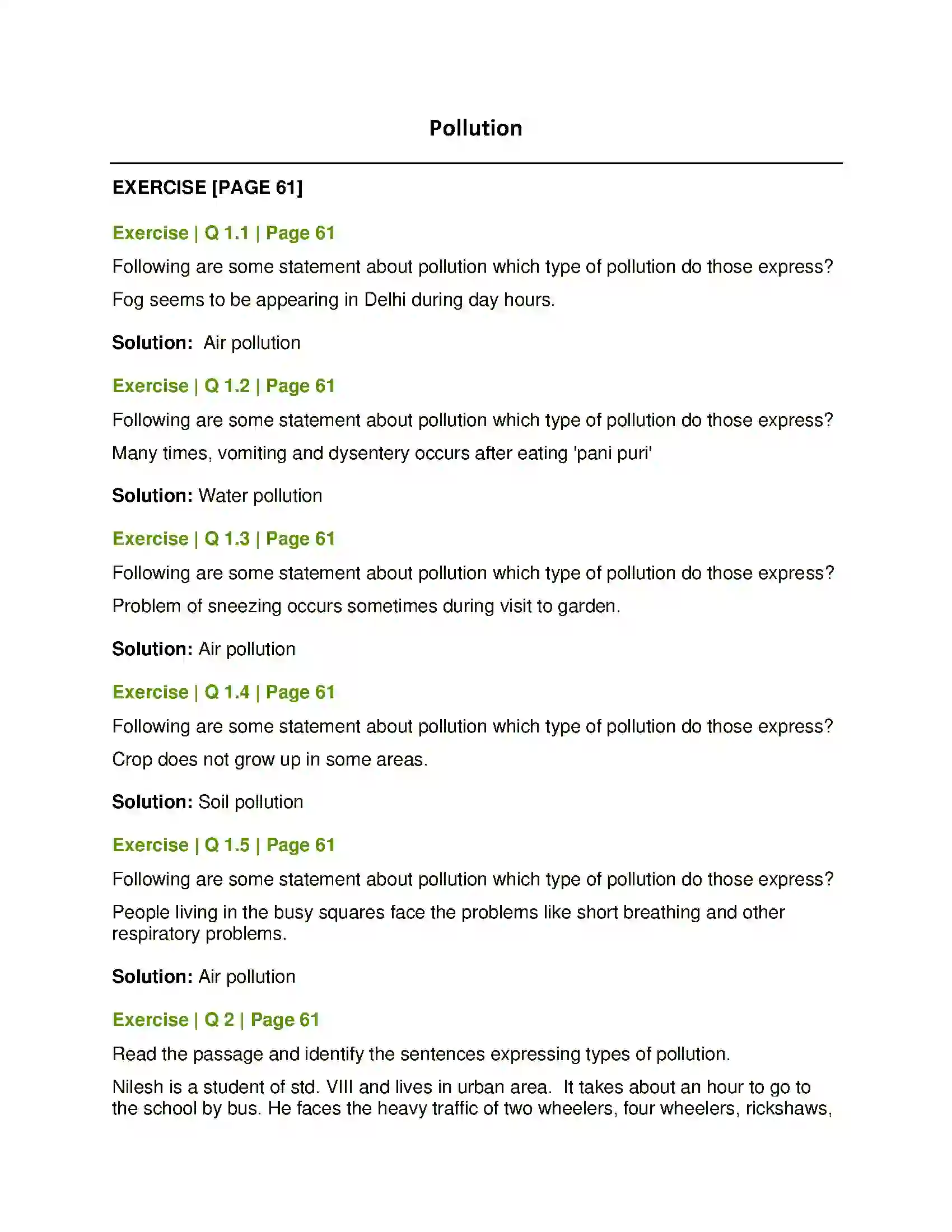 Maharashtra Board Class 8th General Science Pollution Solution 1