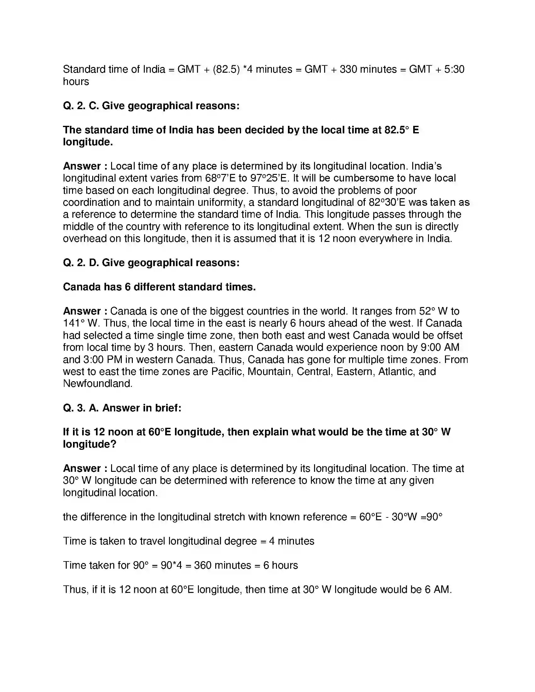 Maharashtra Board Class 8th Geography - English Medium Local Time and Standard Time Solution 3
