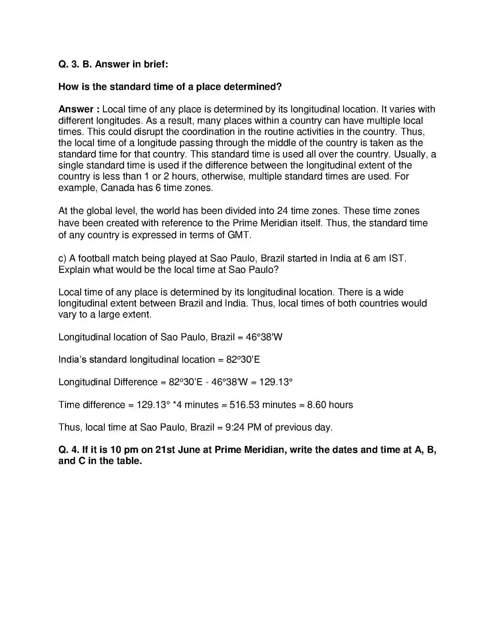 Maharashtra Board Class 8th Geography - English Medium Local Time and Standard Time Solution 4