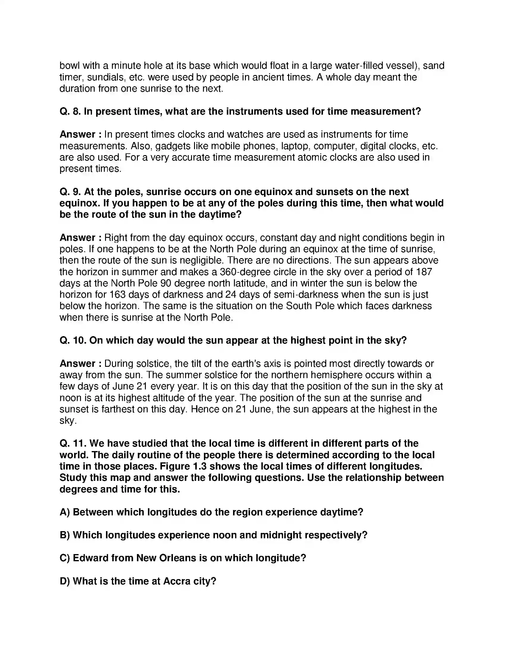 Maharashtra Board Class 8th Geography - English Medium Local Time and Standard Time Solution 9