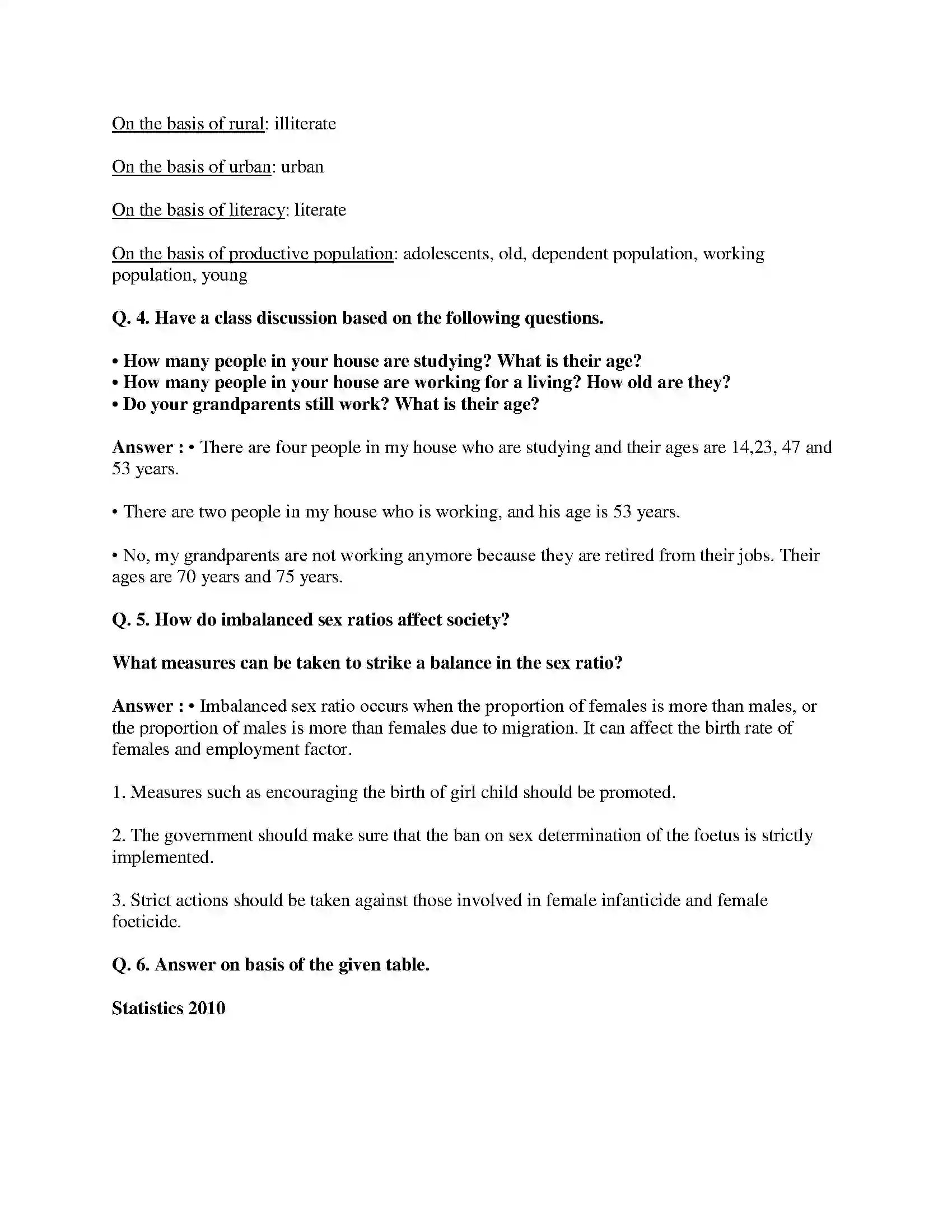 Maharashtra Board Class 8th Geography - English Medium Population Solution 12