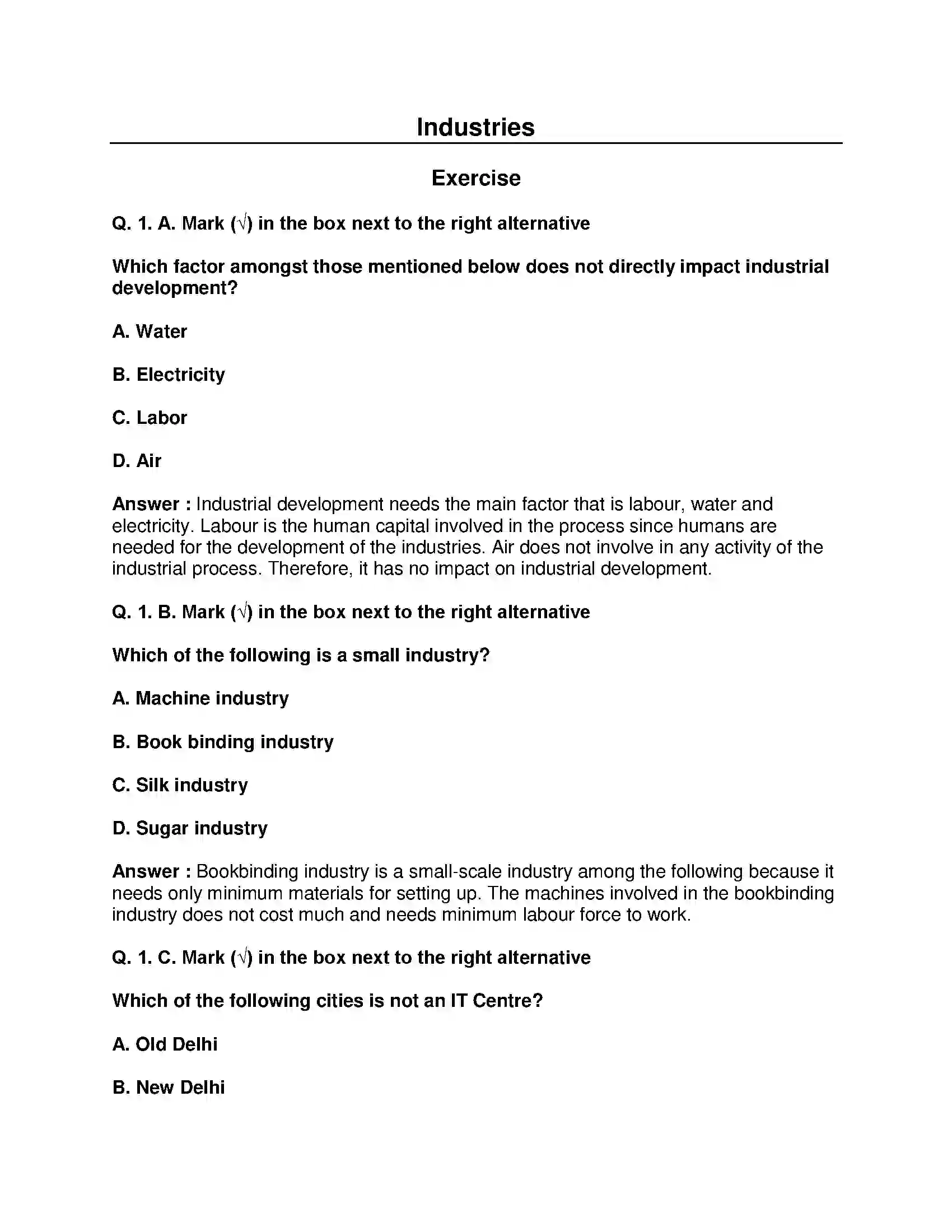 Maharashtra Board Class 8th Geography - English Medium Industries Solution 1