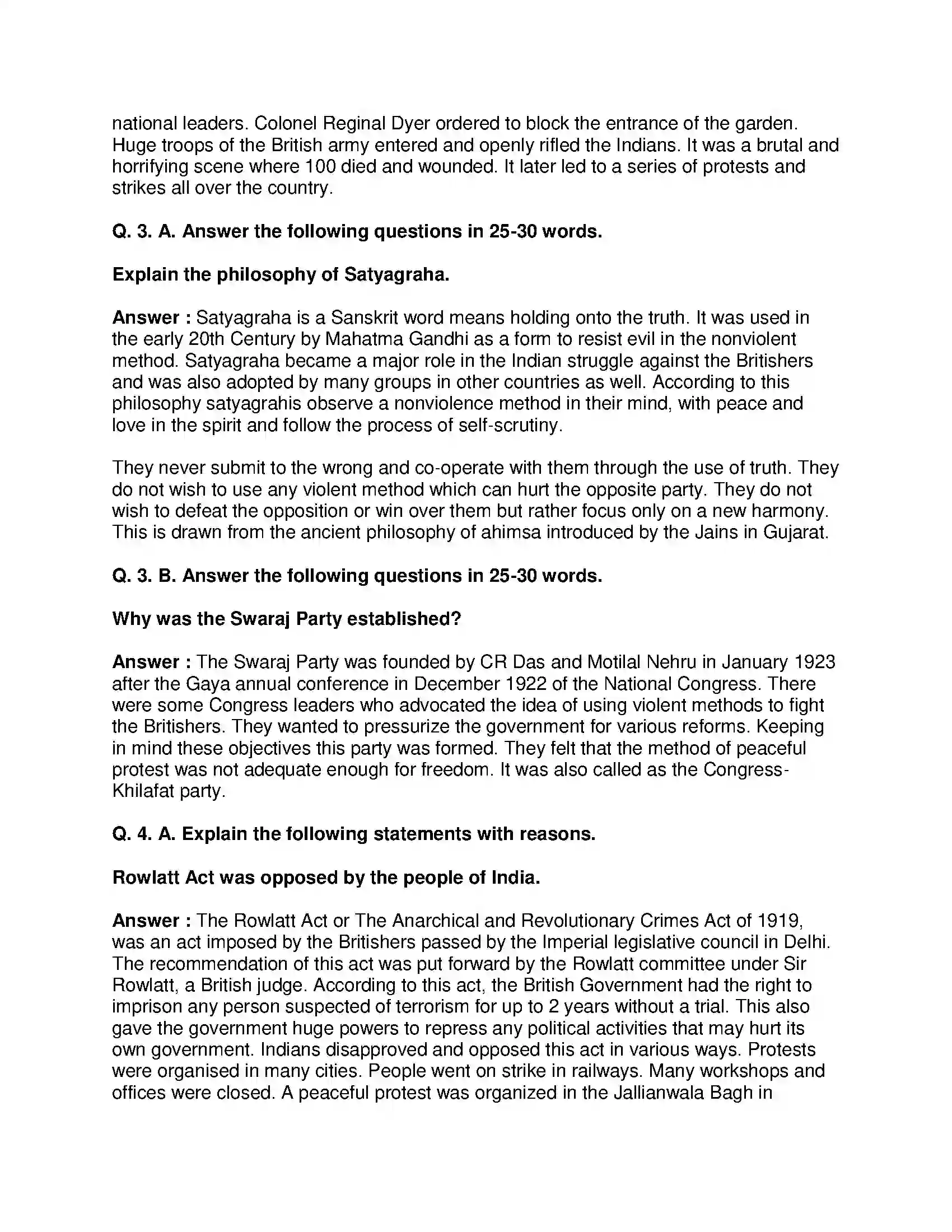 Maharashtra Board Class 8th History - English Medium Non-co-operation Movement Solution 3