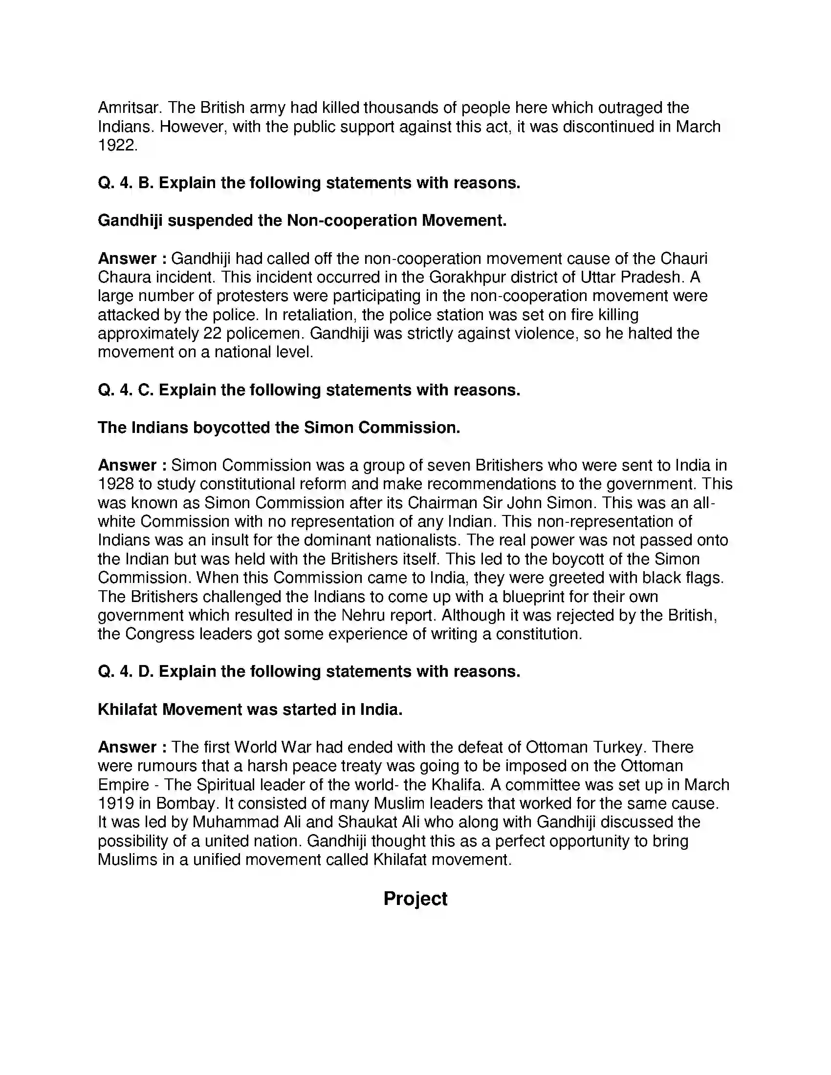 Maharashtra Board Class 8th History - English Medium Non-co-operation Movement Solution 4