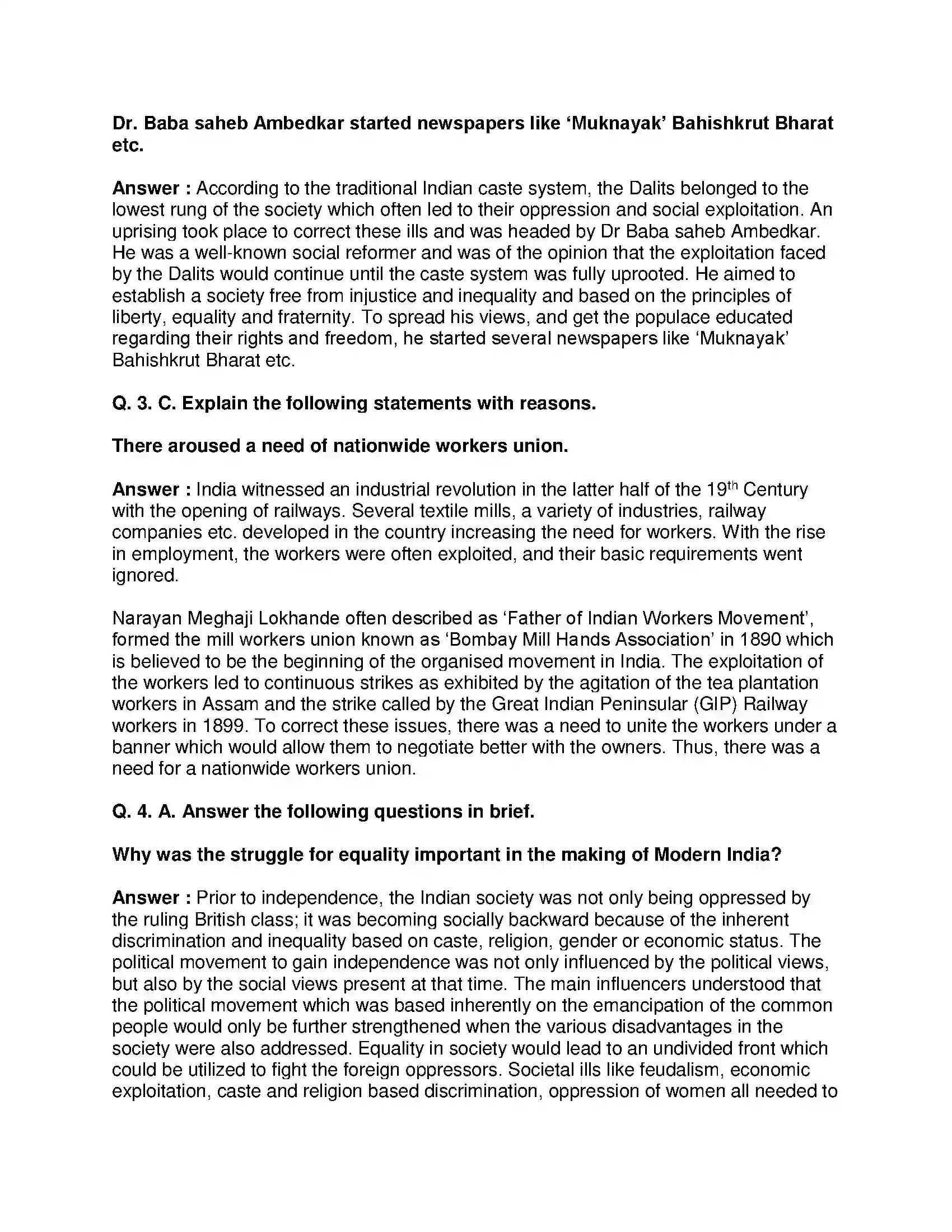 Maharashtra Board Class 8th History - English Medium Struggle for Equality Solution 3
