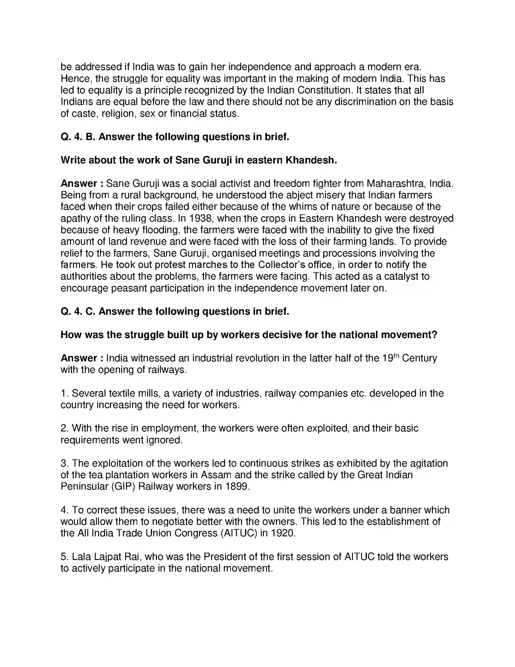 Maharashtra Board Class 8th History - English Medium Struggle for Equality Solution 4