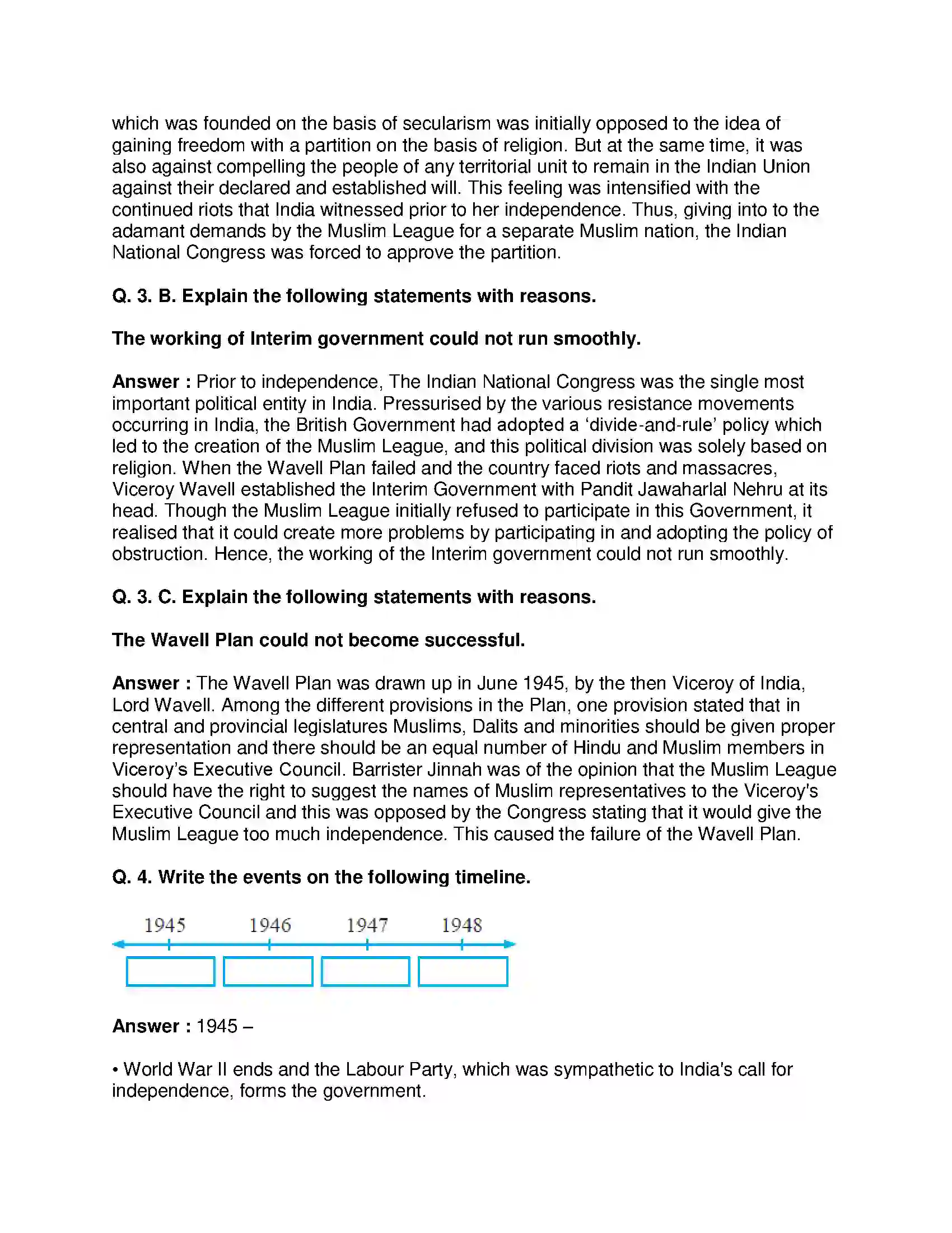 Maharashtra Board Class 8th History - English Medium India gains Independence Solution 3