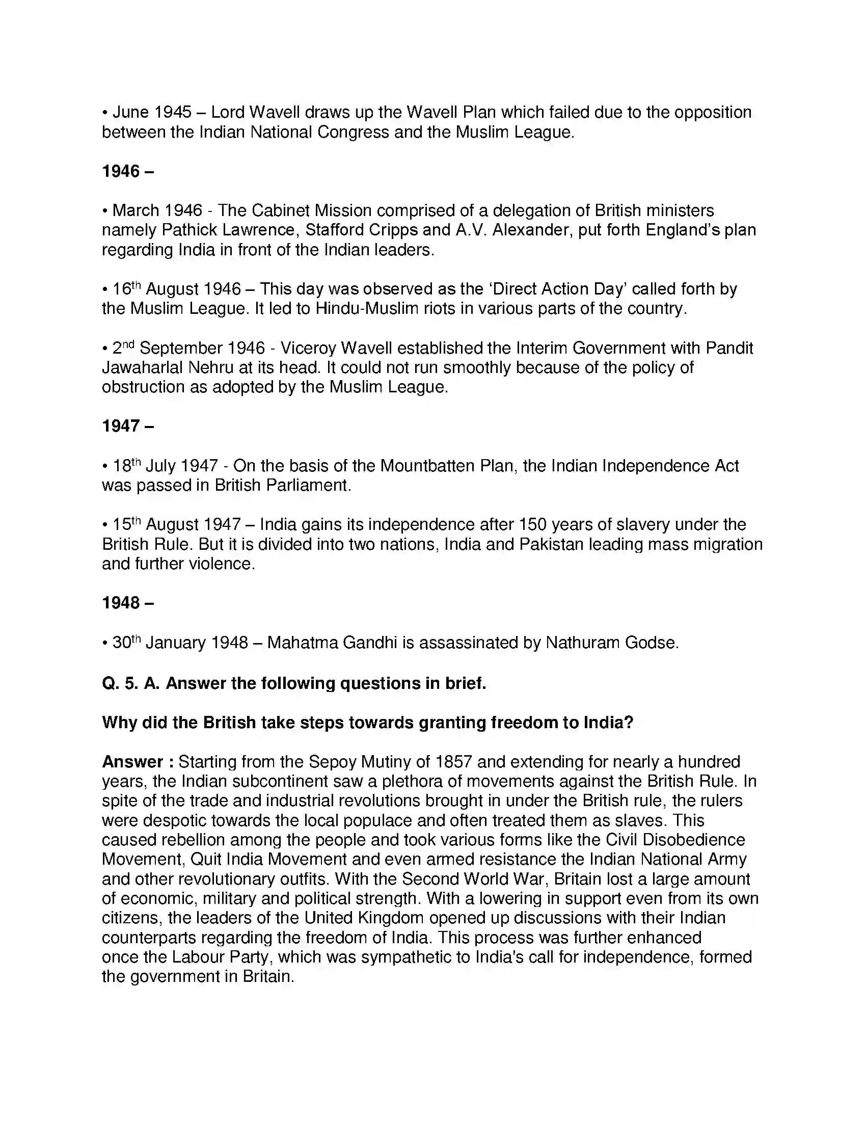 Maharashtra Board Class 8th History - English Medium India gains Independence Solution 4