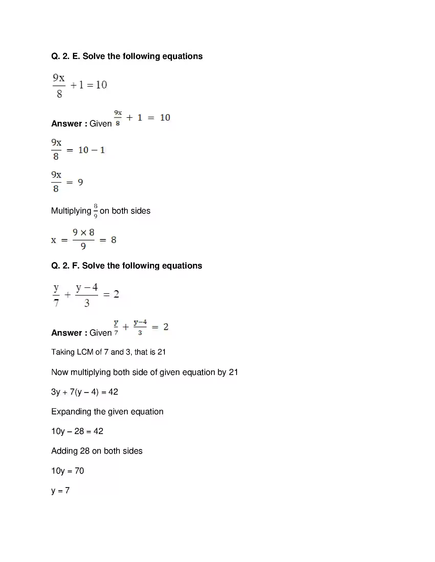 Maharashtra Board Class 8th Mathematics - English Medium Equations in One Variable Solution 4