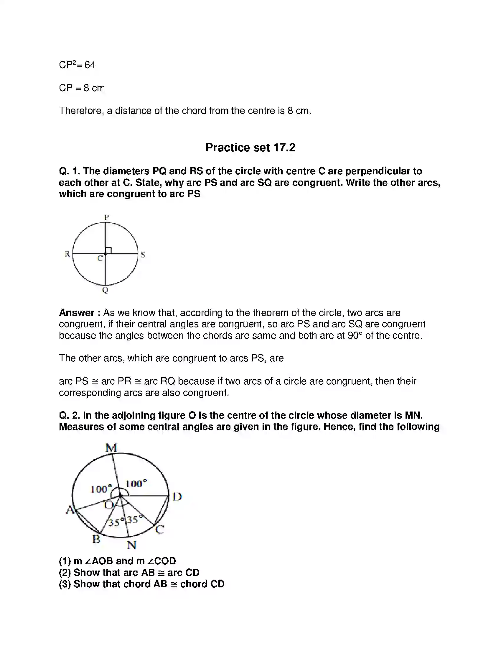 Maharashtra Board Class 8th Mathematics - English Medium Circle : Chord and Arc Solution 4