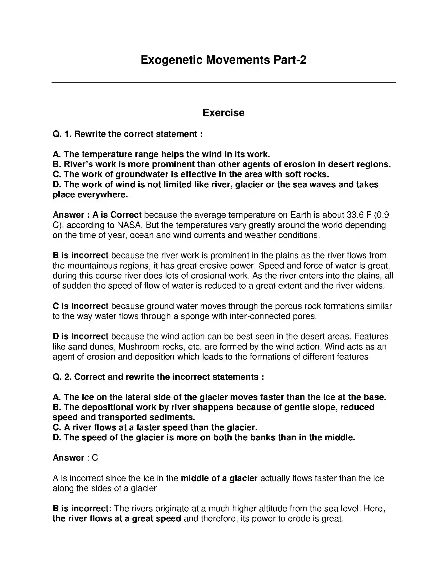 Maharashtra Board Class 9th Geography - English Medium Exogenetic Movements Part-2 Solution 1