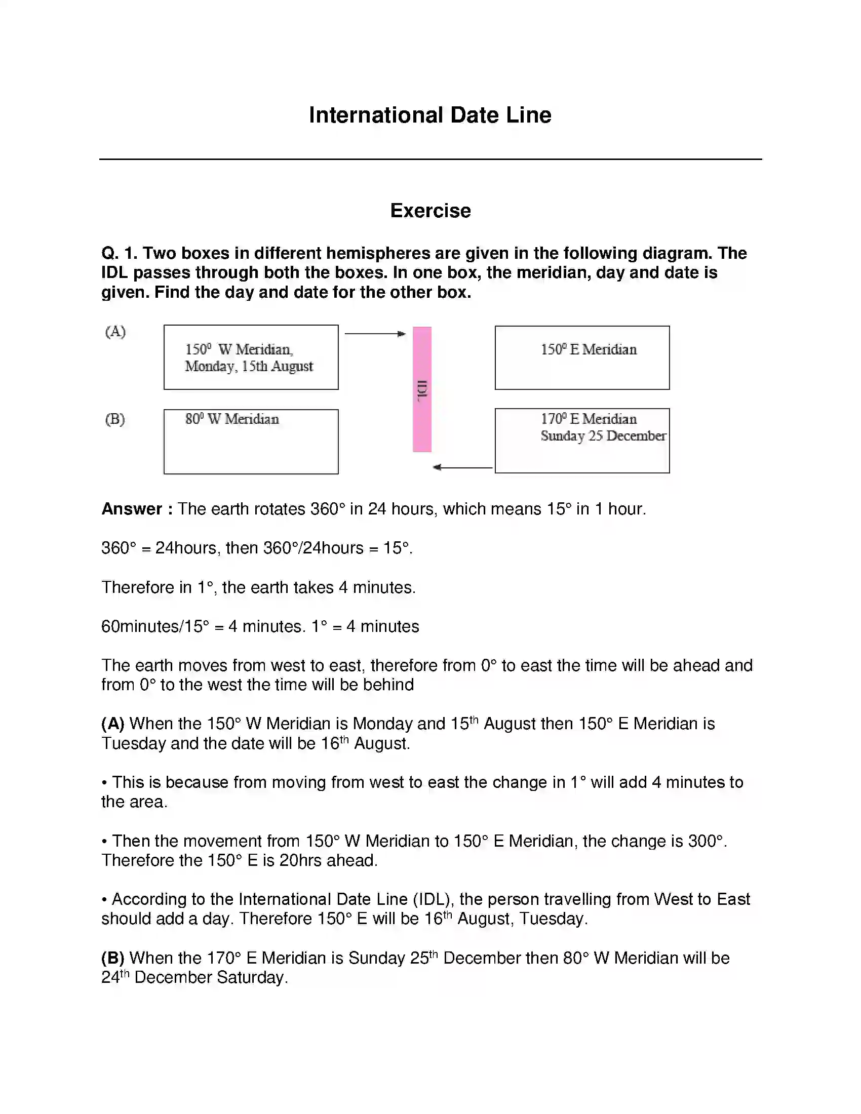 Maharashtra Board Class 9th Geography - English Medium International Date Line Solution 1