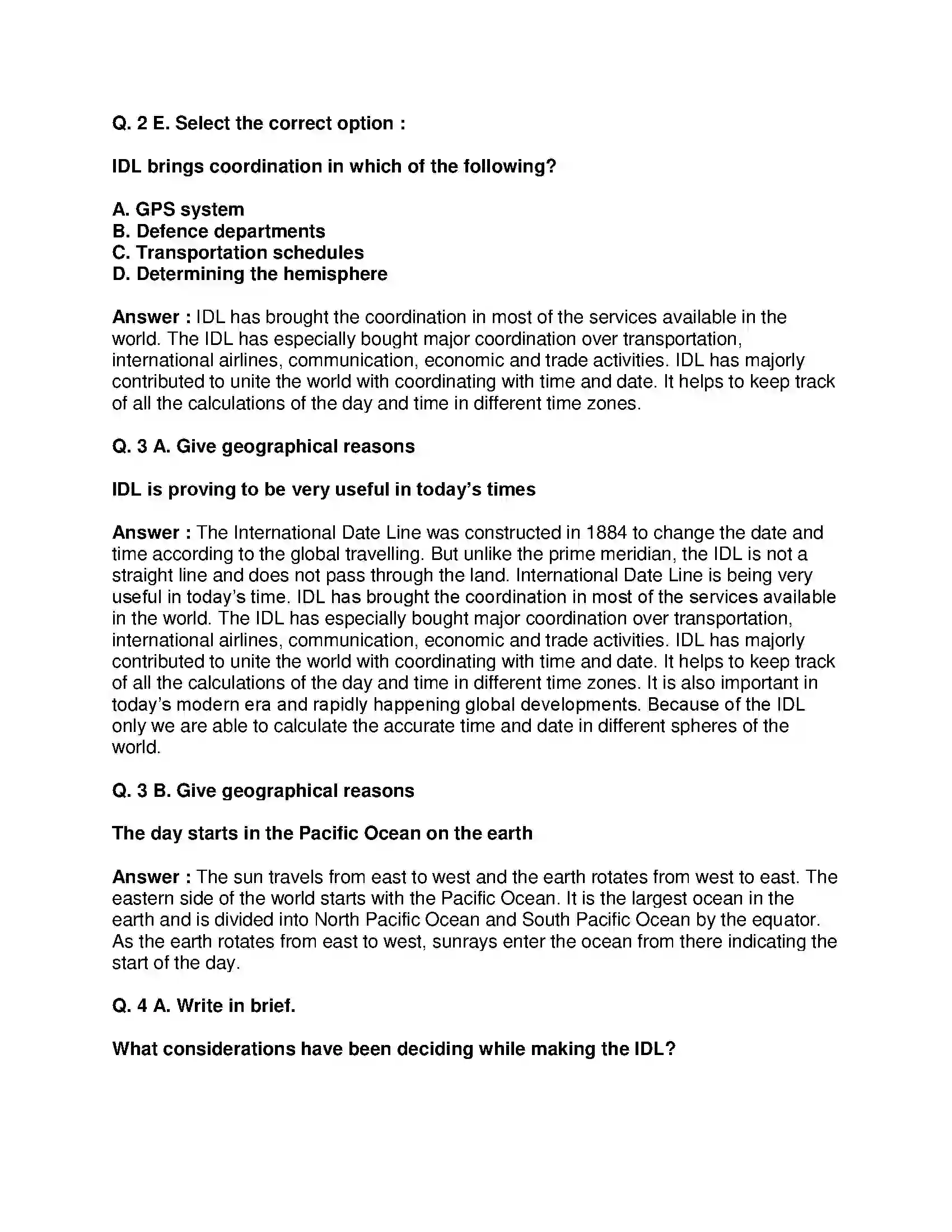 Maharashtra Board Class 9th Geography - English Medium International Date Line Solution 4
