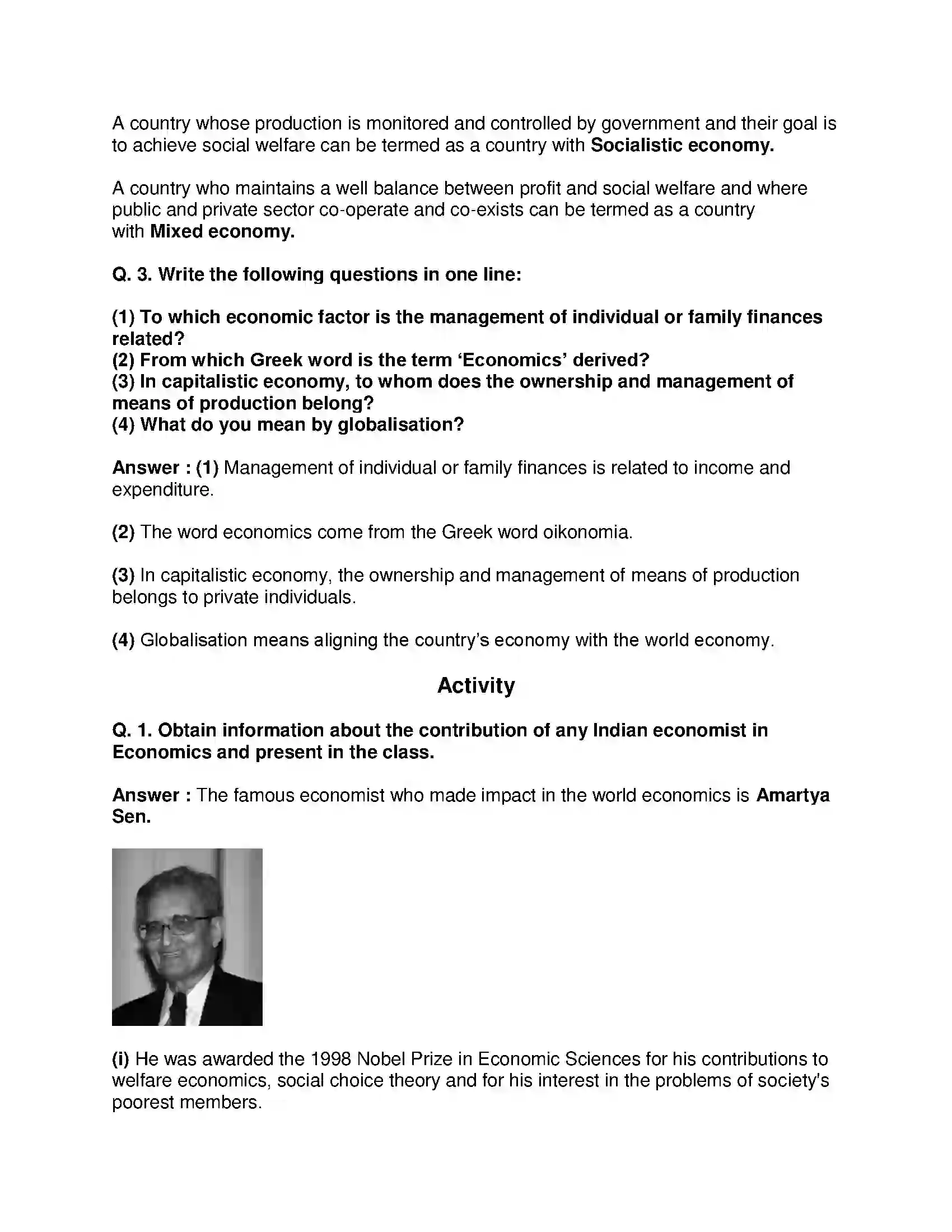 Maharashtra Board Class 9th Geography - English Medium Introduction to Economics Solution 3