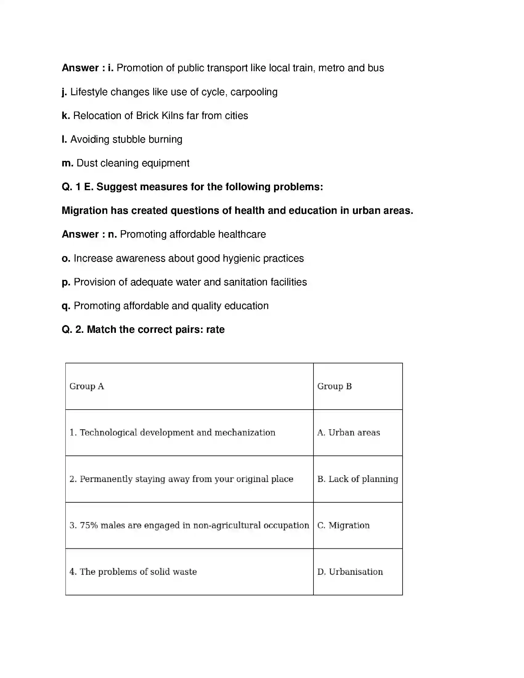 Maharashtra Board Class 9th Geography - English Medium Urbanisation Solution 2