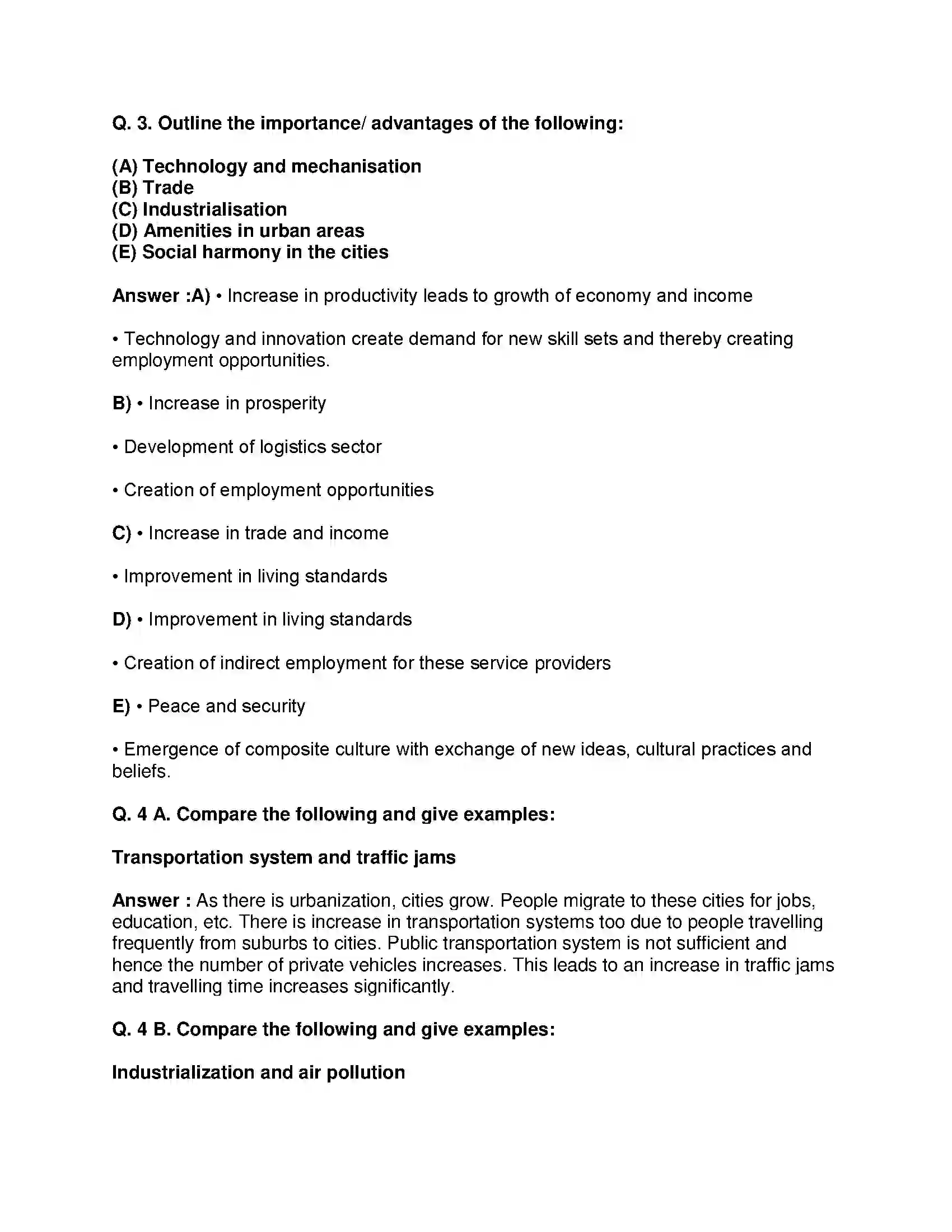 Maharashtra Board Class 9th Geography - English Medium Urbanisation Solution 4