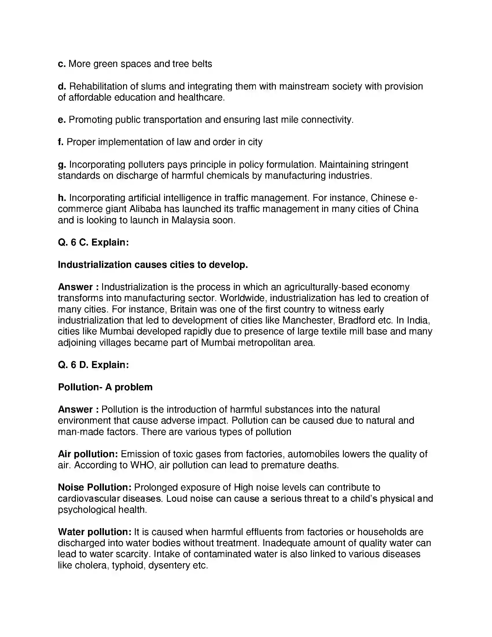 Maharashtra Board Class 9th Geography - English Medium Urbanisation Solution 9