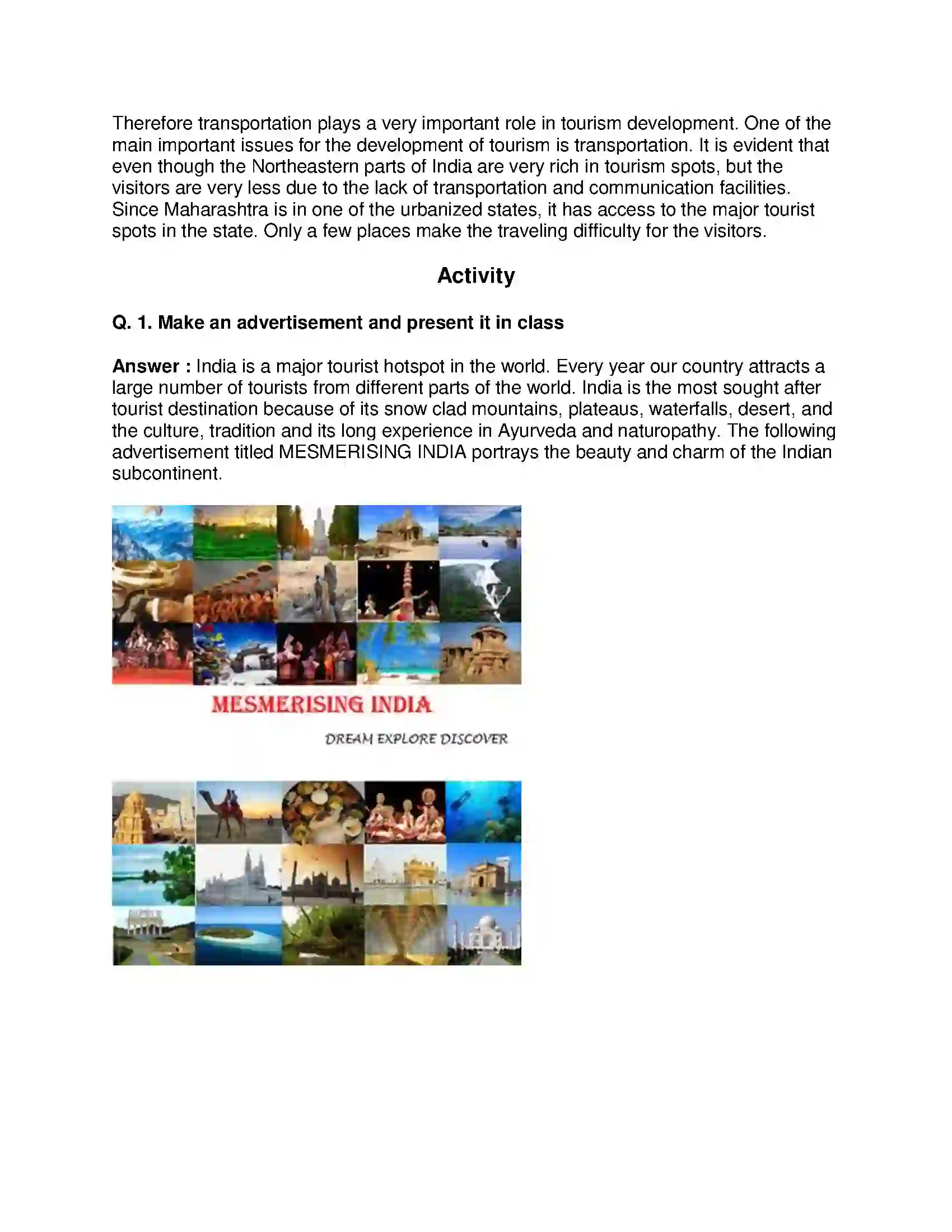 Maharashtra Board Class 9th Geography - English Medium Tourism Solution 14