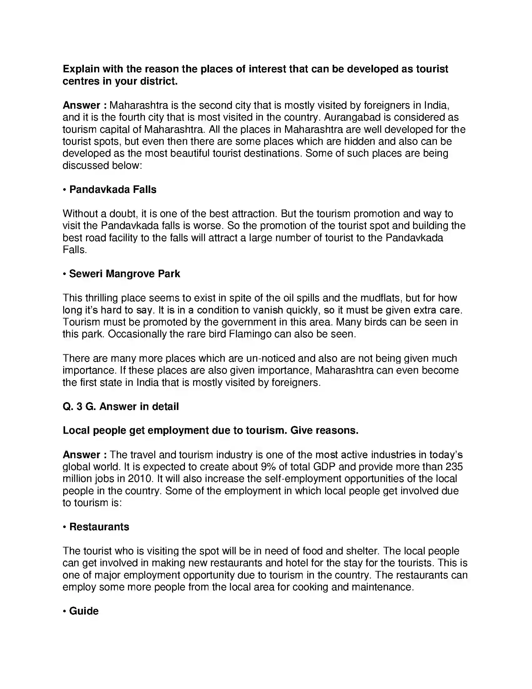 Maharashtra Board Class 9th Geography - English Medium Tourism Solution 8