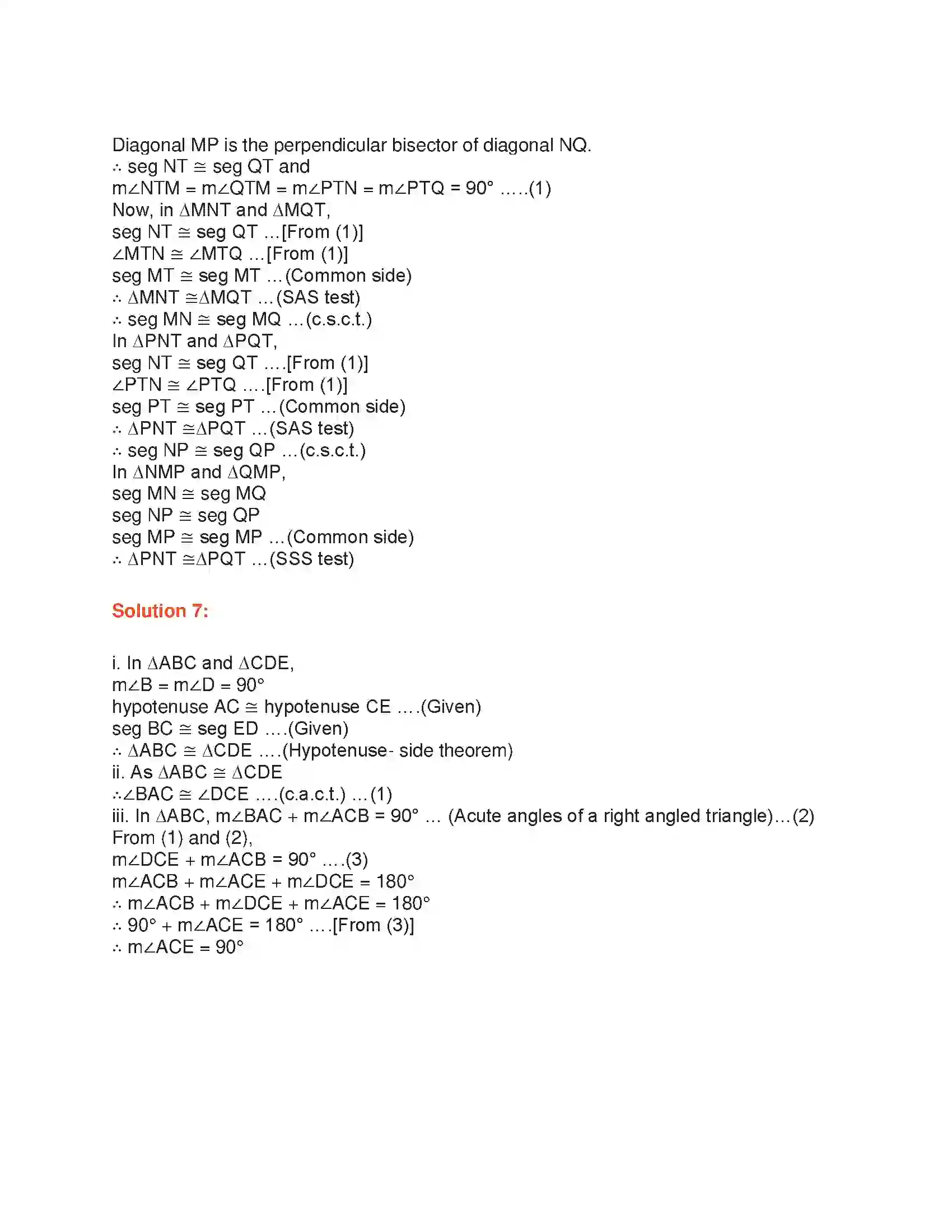 Maharashtra Board Class 9th Geometry Congruence of Triangles Solution 13