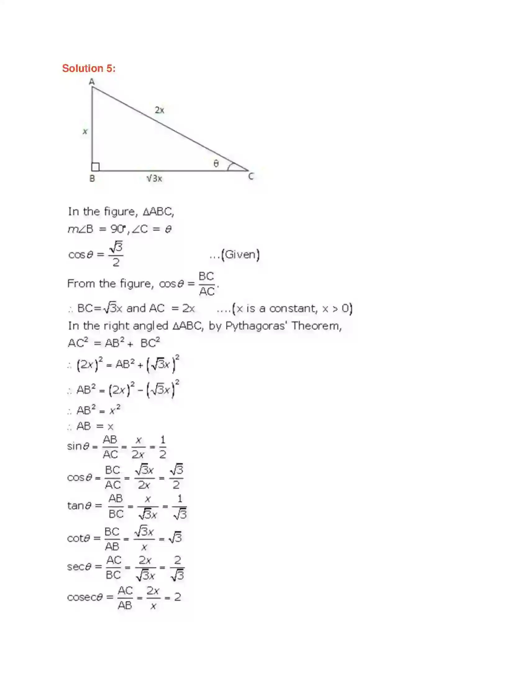 Maharashtra Board Class 9th Geometry Trigonometry Solution 3