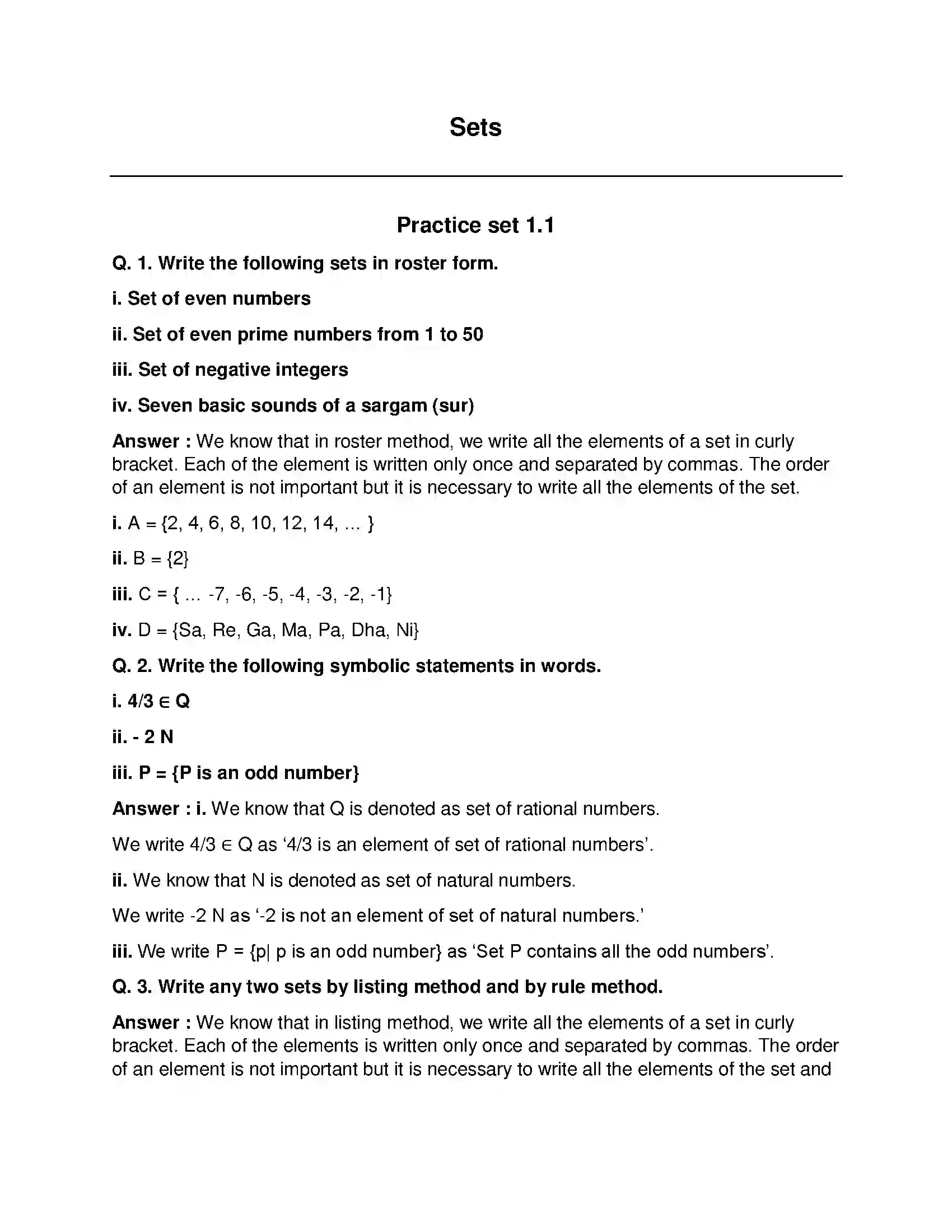 Maharashtra Board Class 9th Mathematics Part-I - English Medium Sets Solution 1