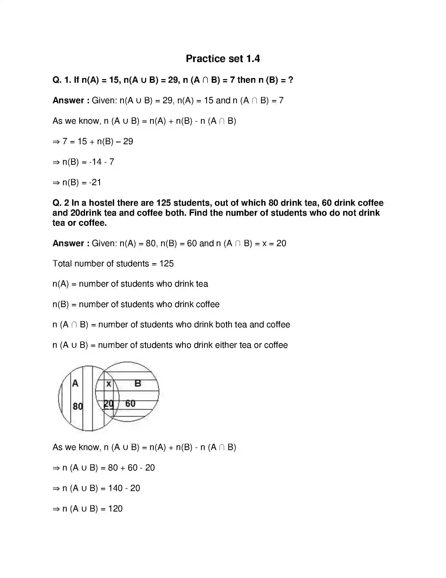 Maharashtra Board Class 9th Mathematics Part-I - English Medium Sets Solution 12