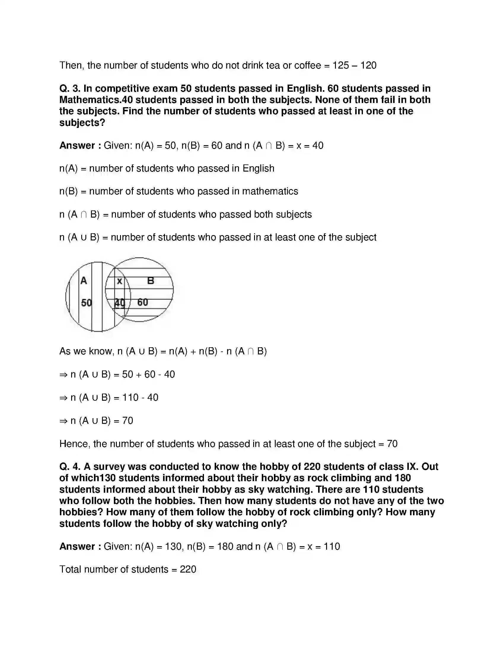 Maharashtra Board Class 9th Mathematics Part-I - English Medium Sets Solution 13