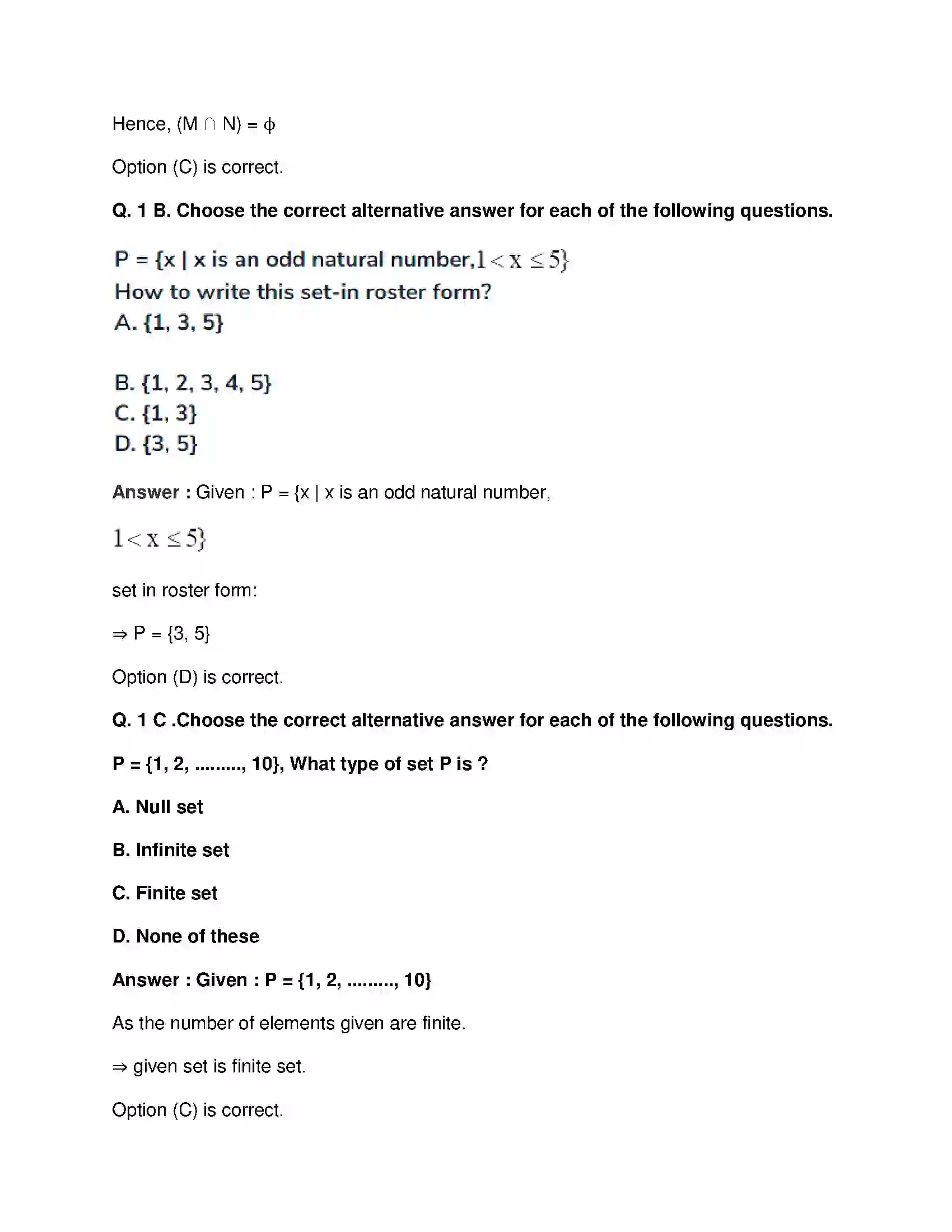 Maharashtra Board Class 9th Mathematics Part-I - English Medium Sets Solution 16
