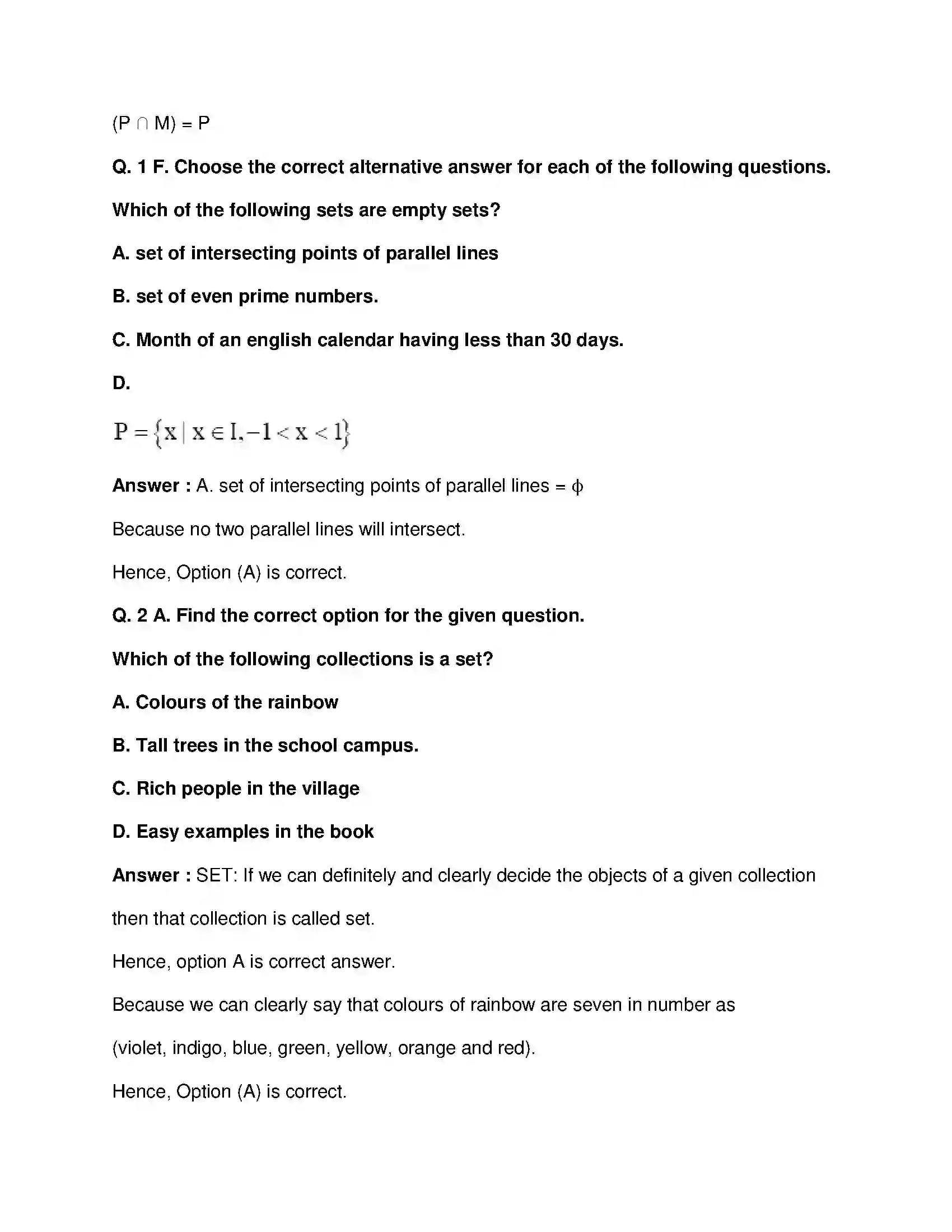 Maharashtra Board Class 9th Mathematics Part-I - English Medium Sets Solution 18