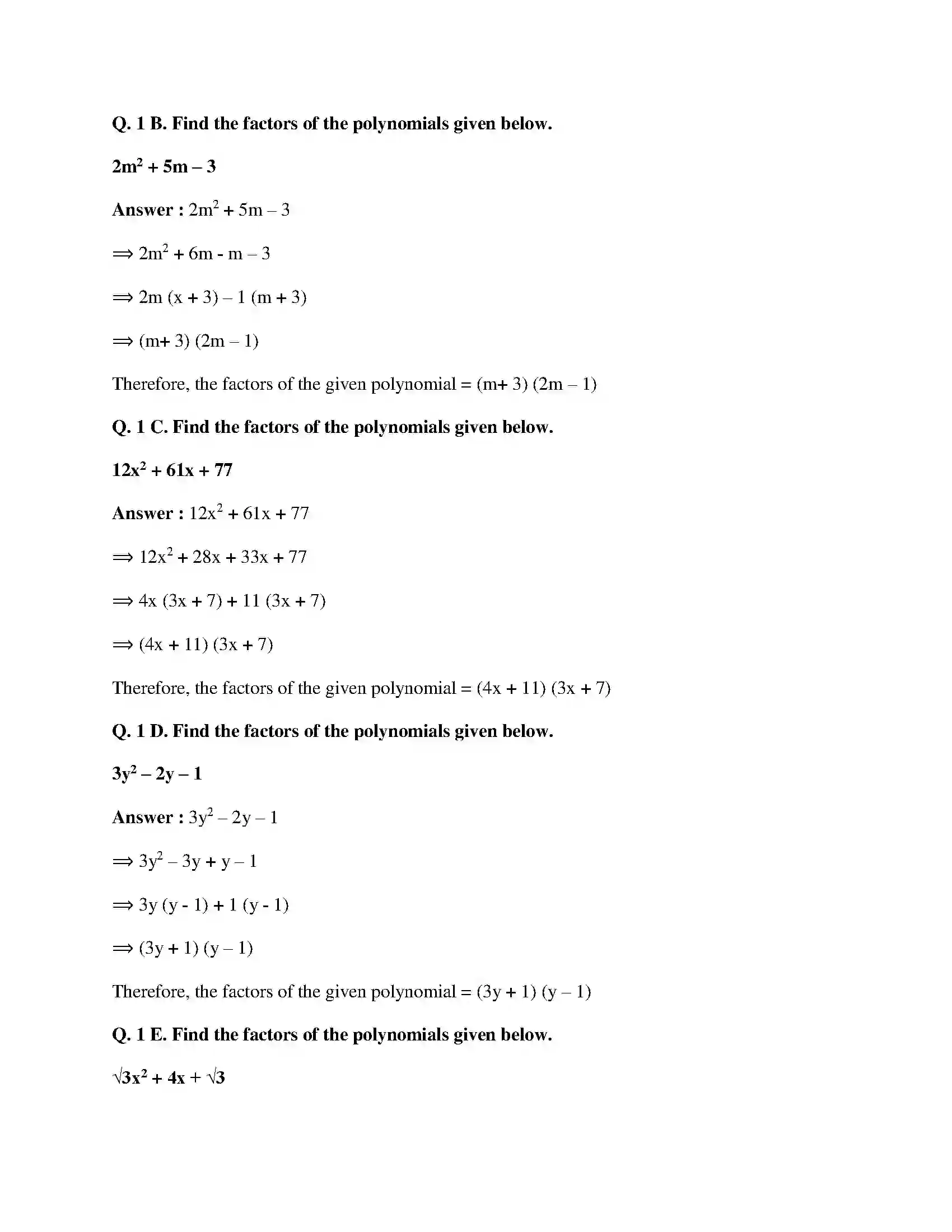 Maharashtra Board Class 9th Mathematics Part-I - English Medium Polynomials Solution 32