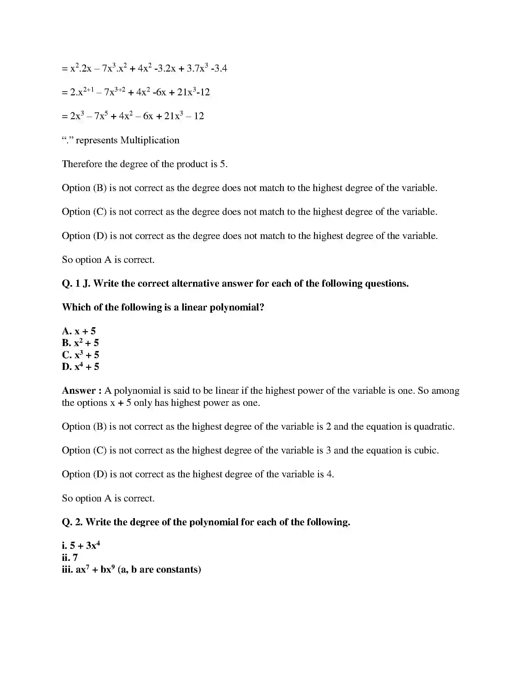 Maharashtra Board Class 9th Mathematics Part-I - English Medium Polynomials Solution 43