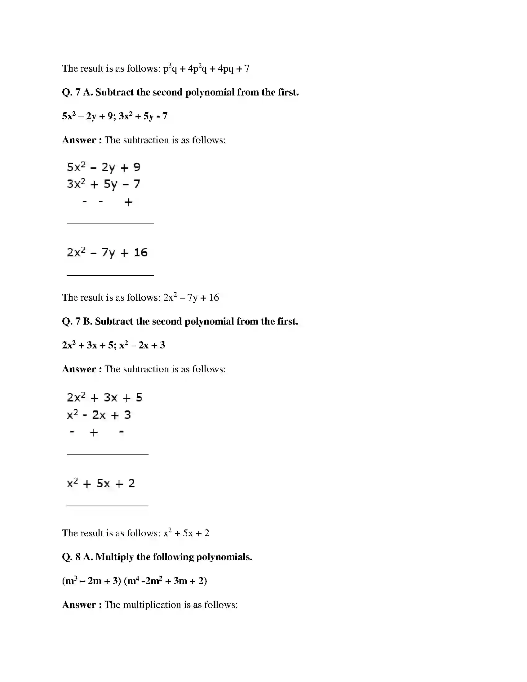 Maharashtra Board Class 9th Mathematics Part-I - English Medium Polynomials Solution 47
