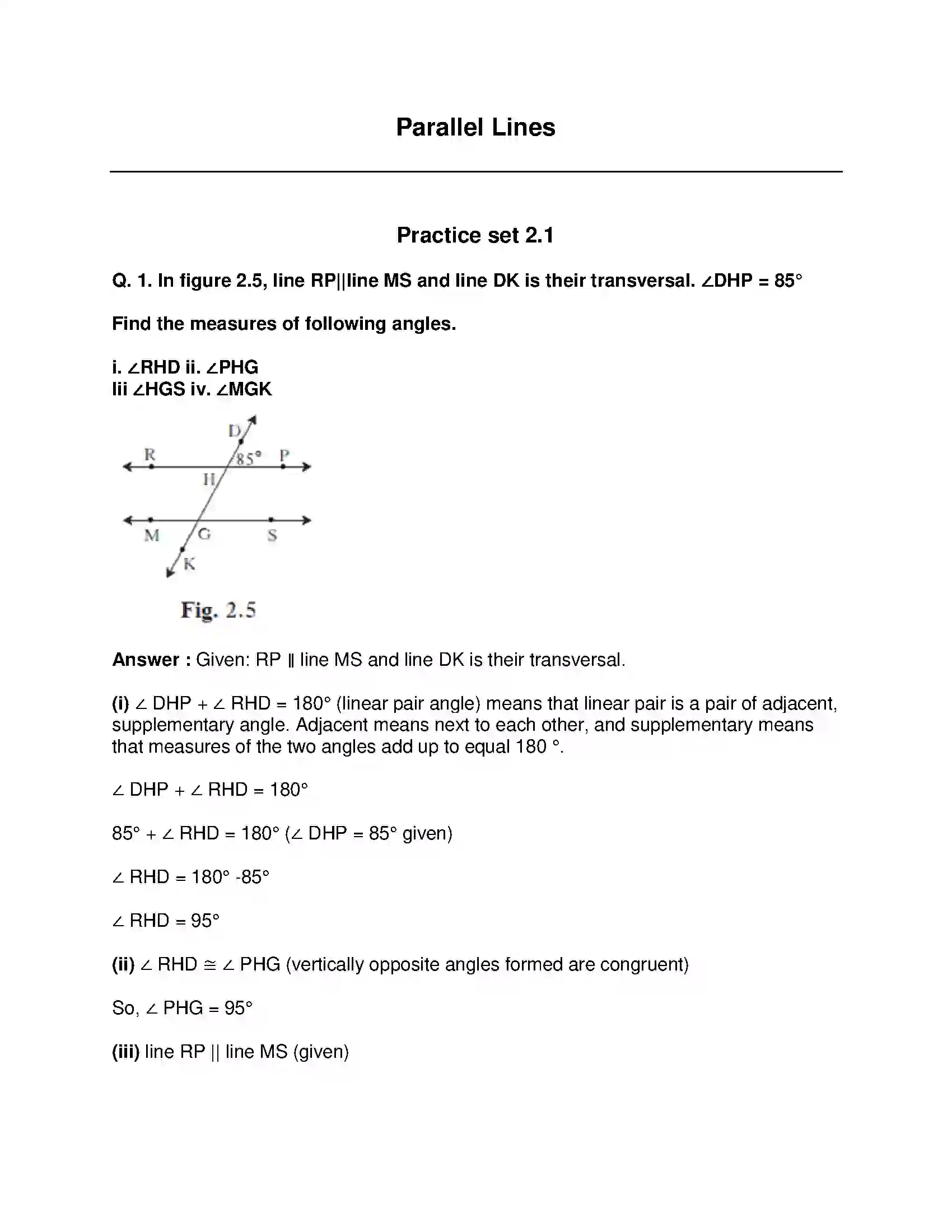 Maharashtra Board Class 9th Mathematics Part-II - English Medium Parallel Lines Solution 1