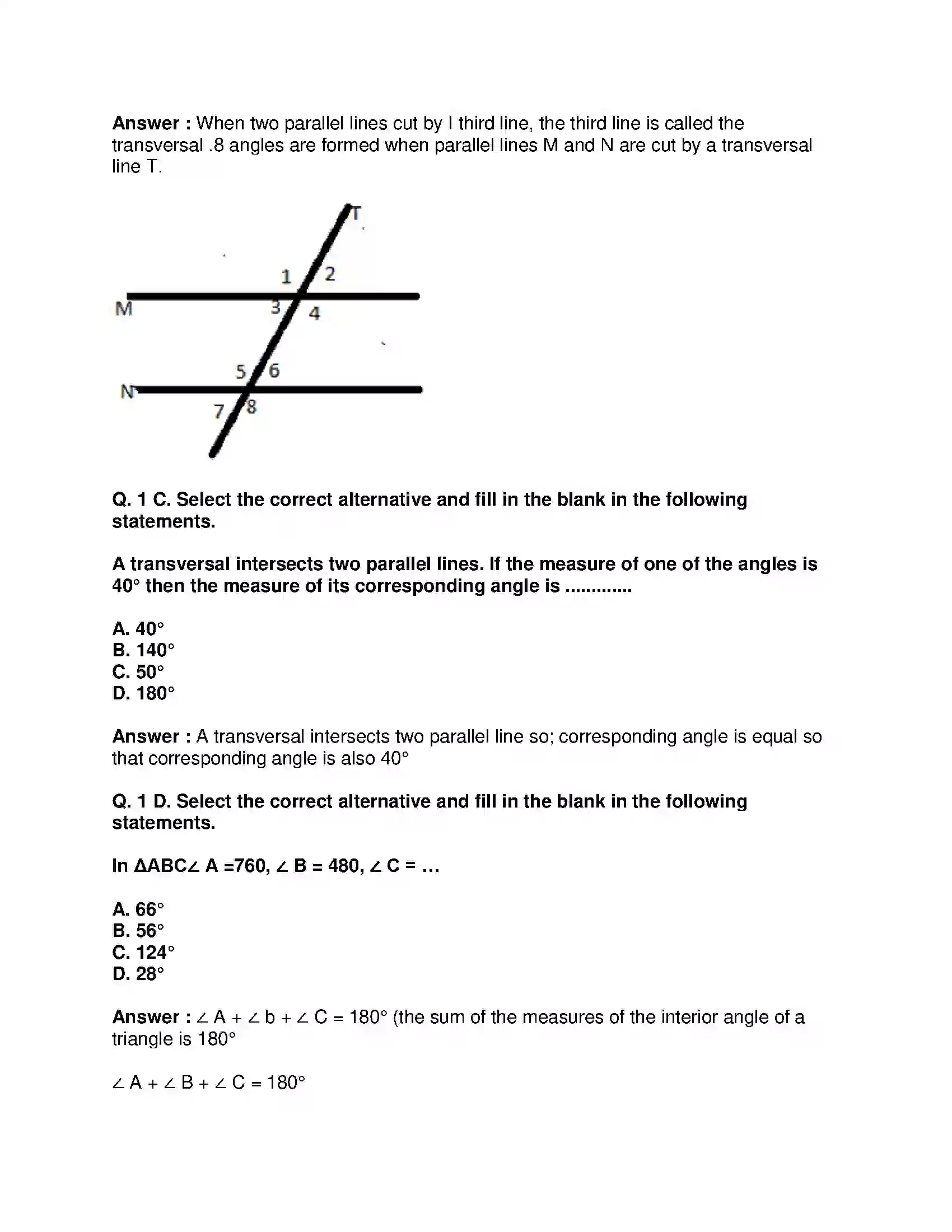 Maharashtra Board Class 9th Mathematics Part-II - English Medium Parallel Lines Solution 13